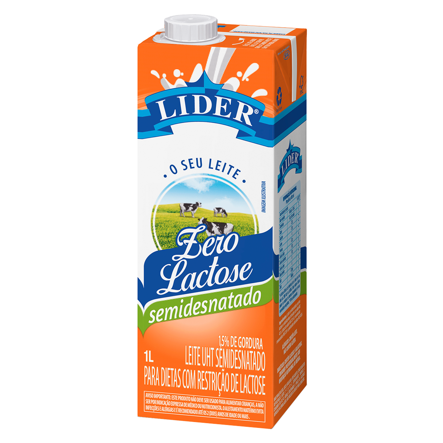 Leite UHT Semidesnatado Zero Lactose Lider Caixa com Tampa 1l
