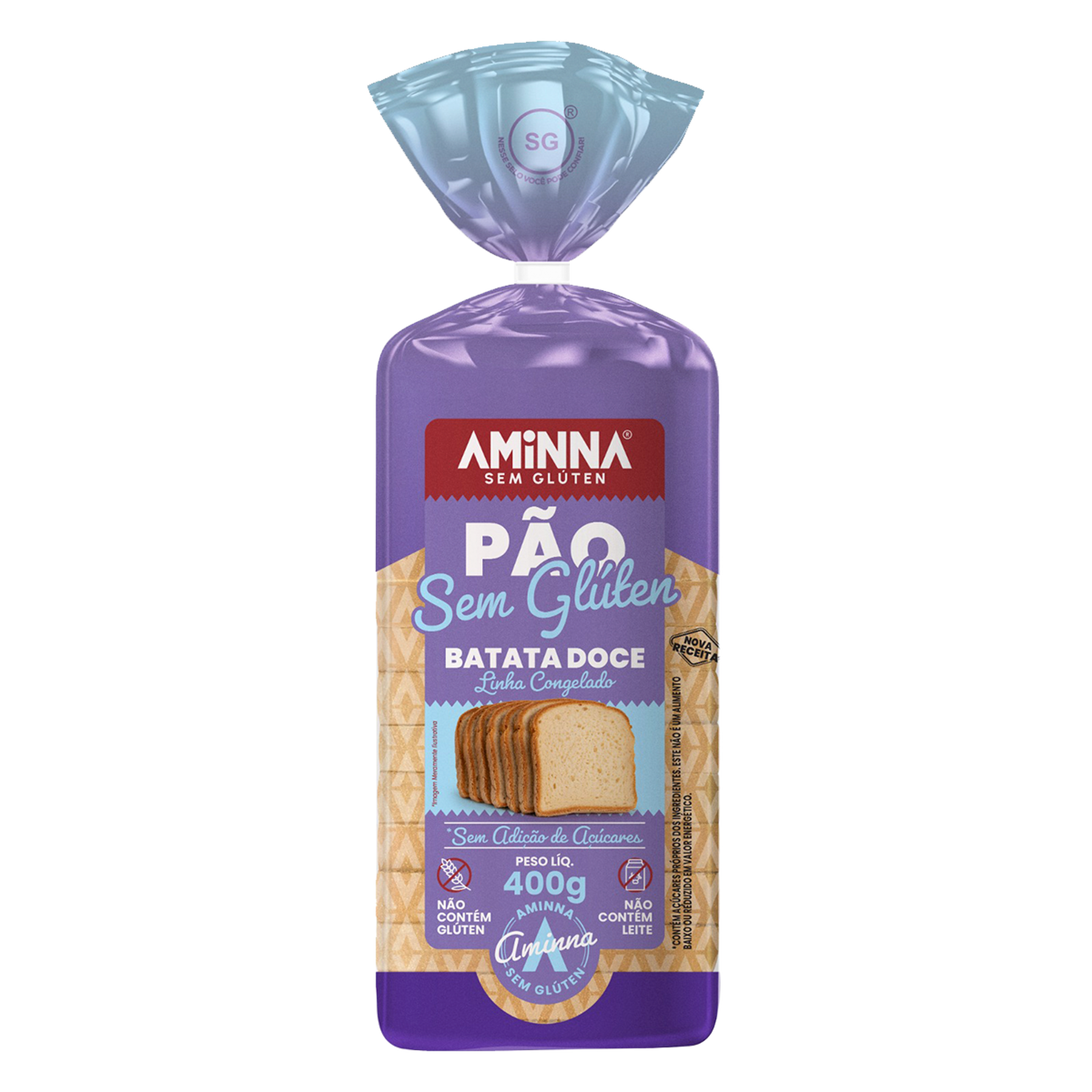 P&atilde;o de Batata Doce sem Gl&uacute;ten e A&ccedil;&uacute;car Aminna Pacote 400g