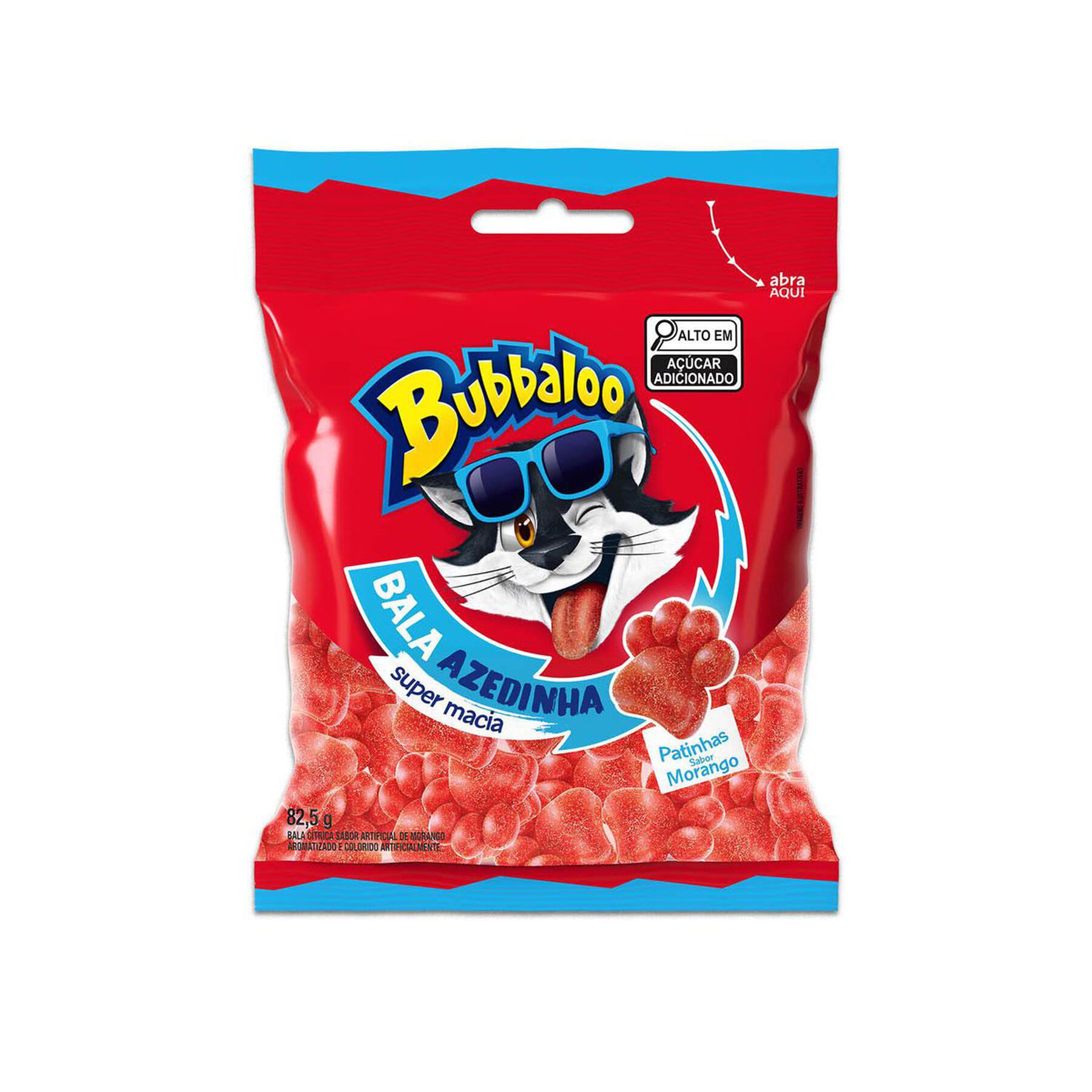 Bala Azedinha Morango Patinhas Bubbaloo Pacote 82,5g
