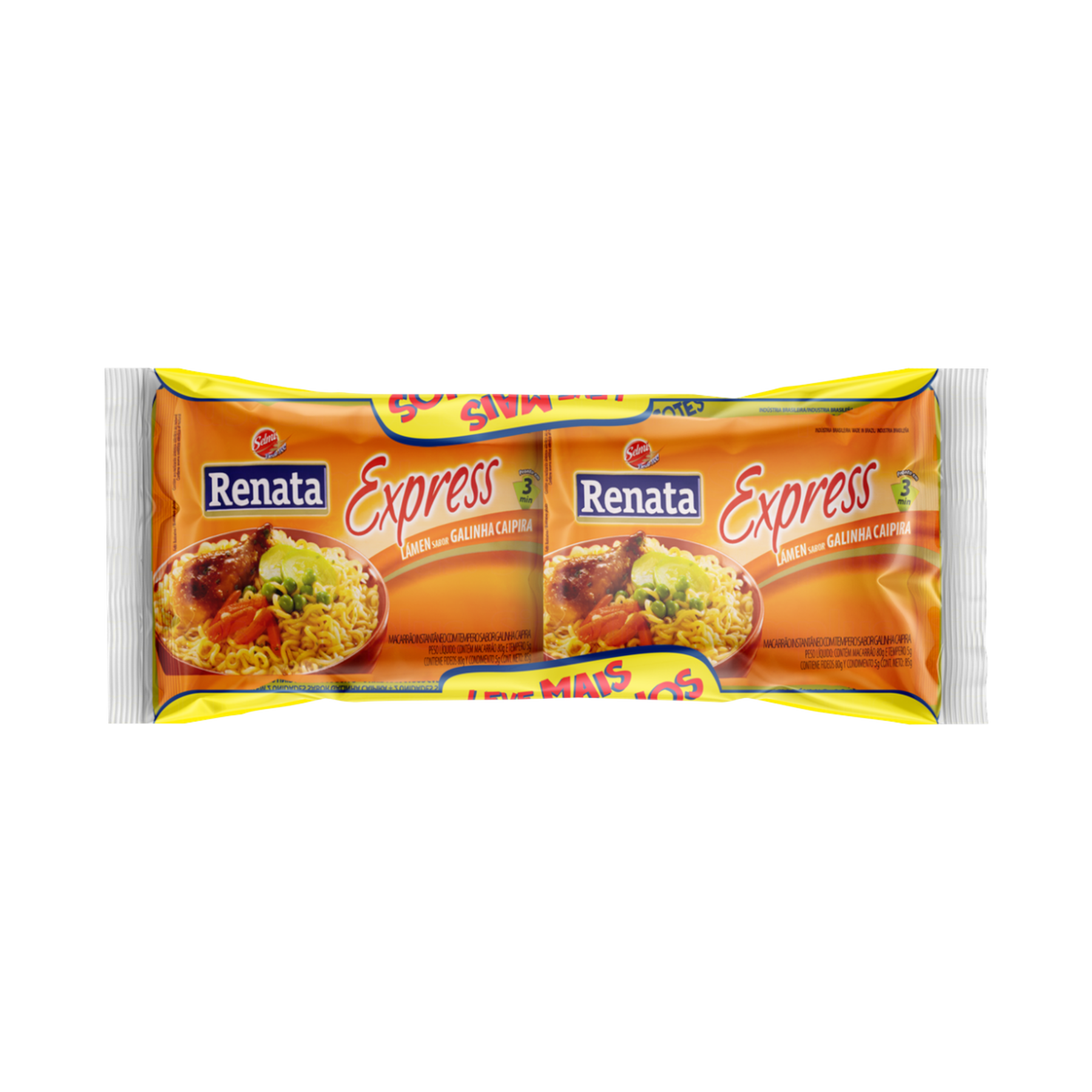 Kit Macarr&atilde;o Instant&acirc;neo L&aacute;men Galinha Caipira + Carne Renata Express 340g 4 Unidades Leve Mais Pague Menos