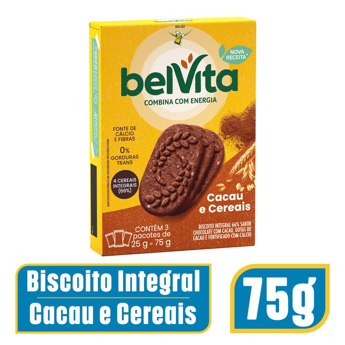 Biscoito Integral Cacau & Cereais Belvita Caixa 75g 3 Unidades