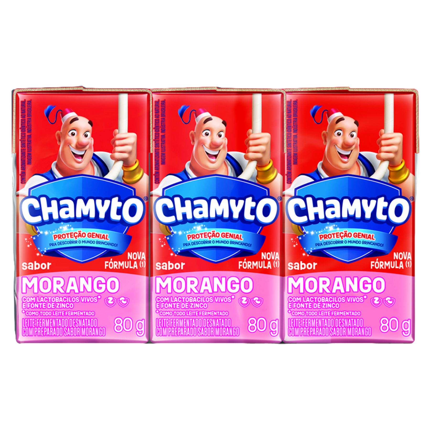 Leite Fermentado Desnatado Morango Chamyto 80g C/6 Unidades