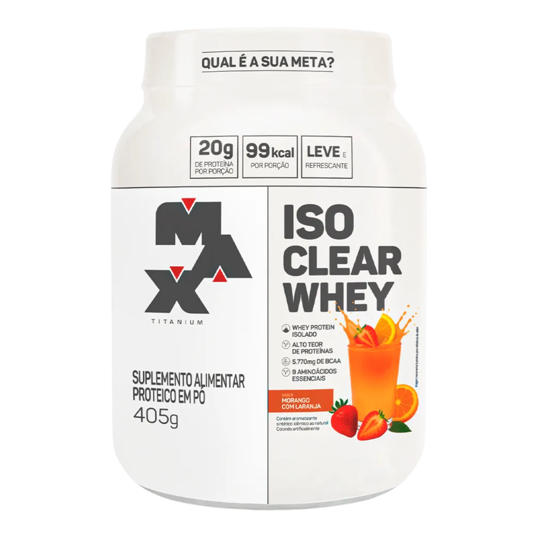 Suplemento em P&oacute; Morango com Laranja Iso Clear Whey Max Titanium Pote 405g