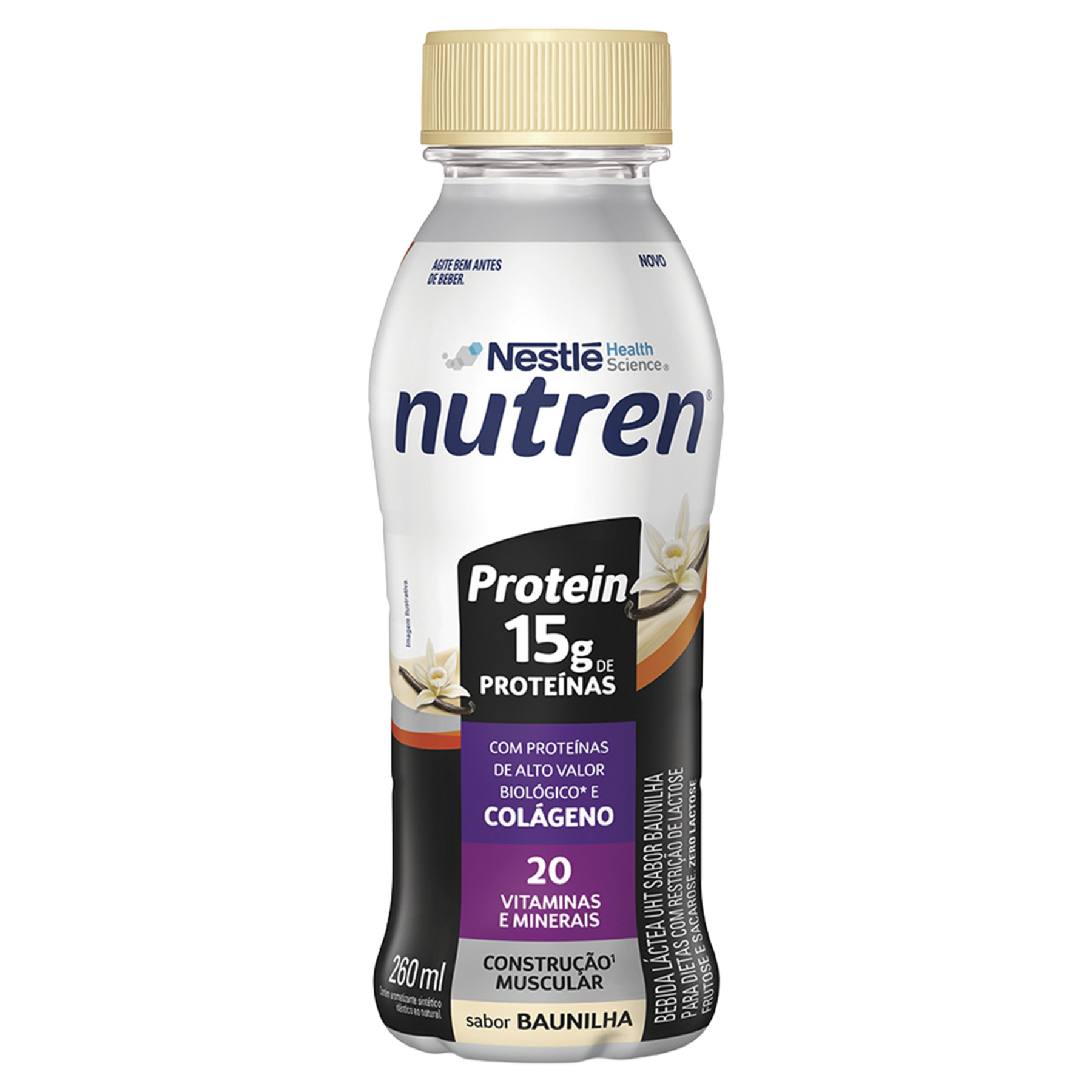 Bebida L&aacute;ctea UHT Baunilha Zero Lactose Nestl&eacute; Nutren Protein Frasco 260ml
