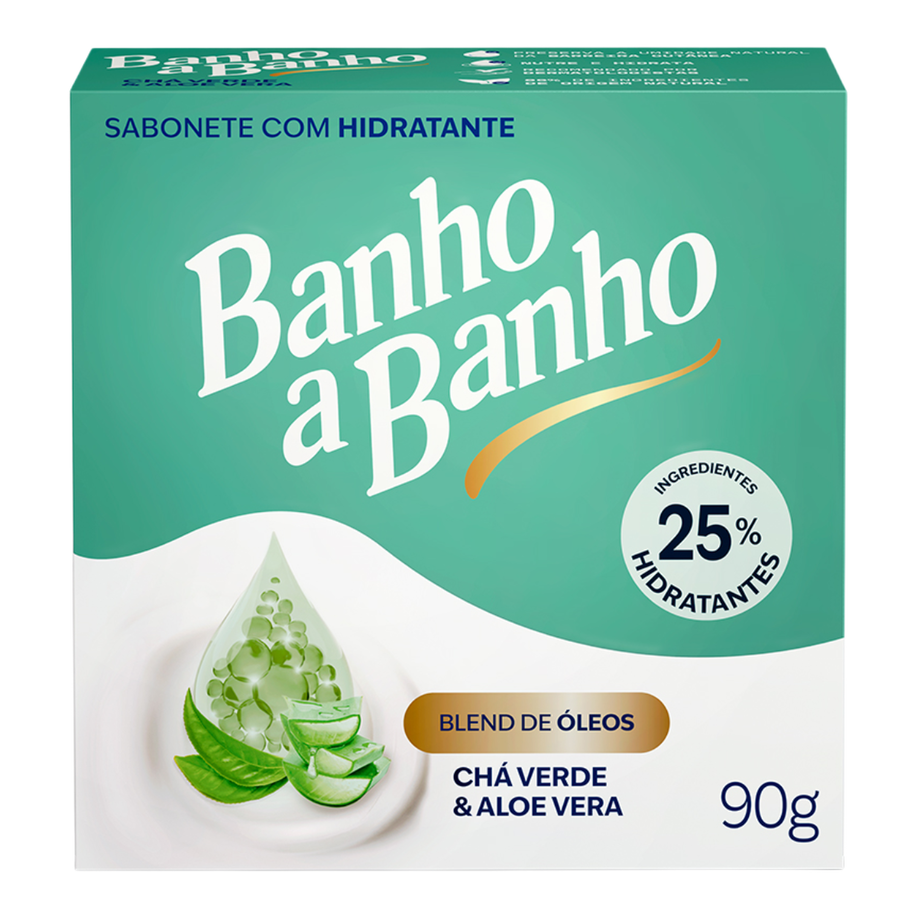 Sabonete em Barra Hidratante Ch&aacute; Verde e Aloe Vera Banho a Banho Caixa 90g