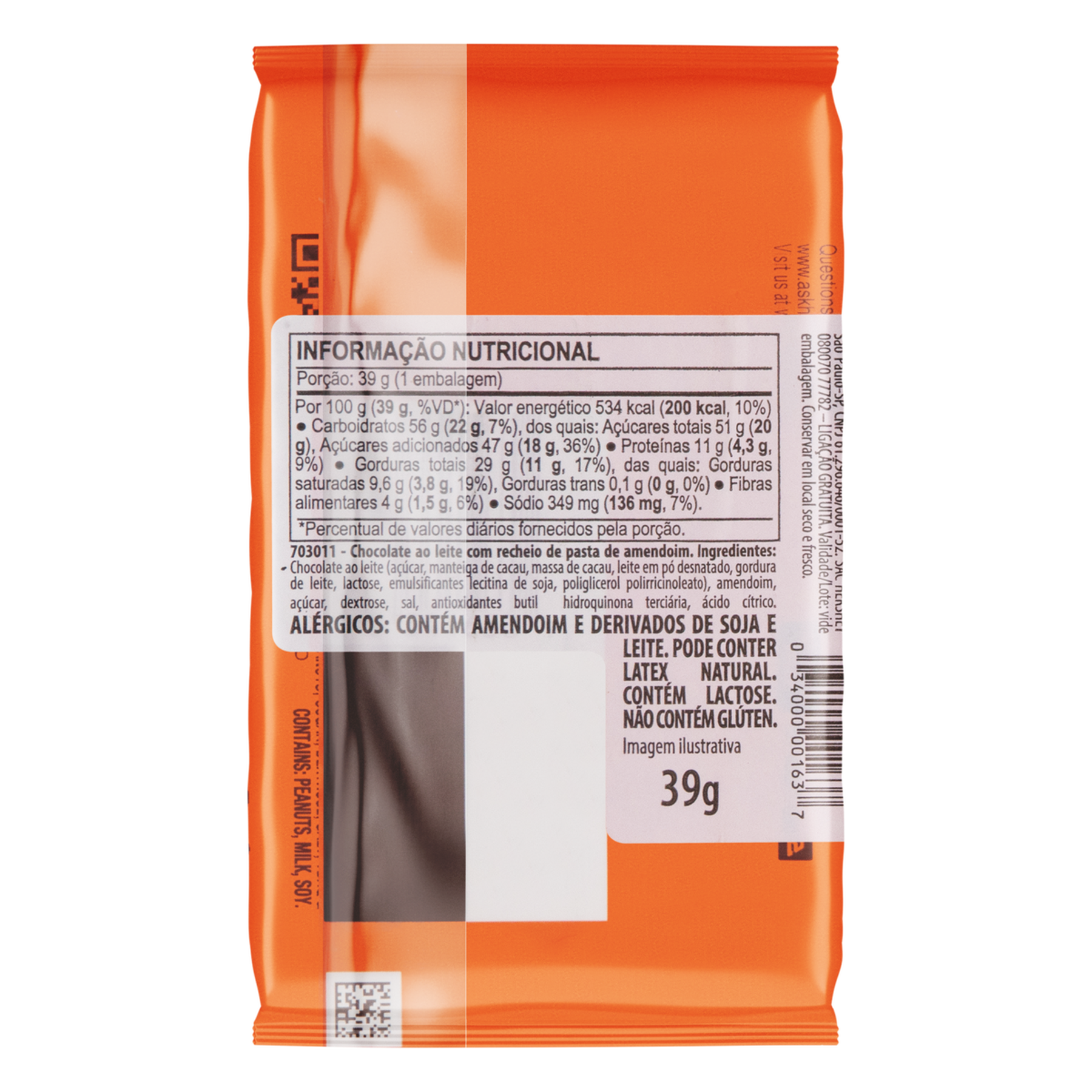 Chocolate ao Leite Recheio Pasta de Amendoim Reese's Pacote 39g