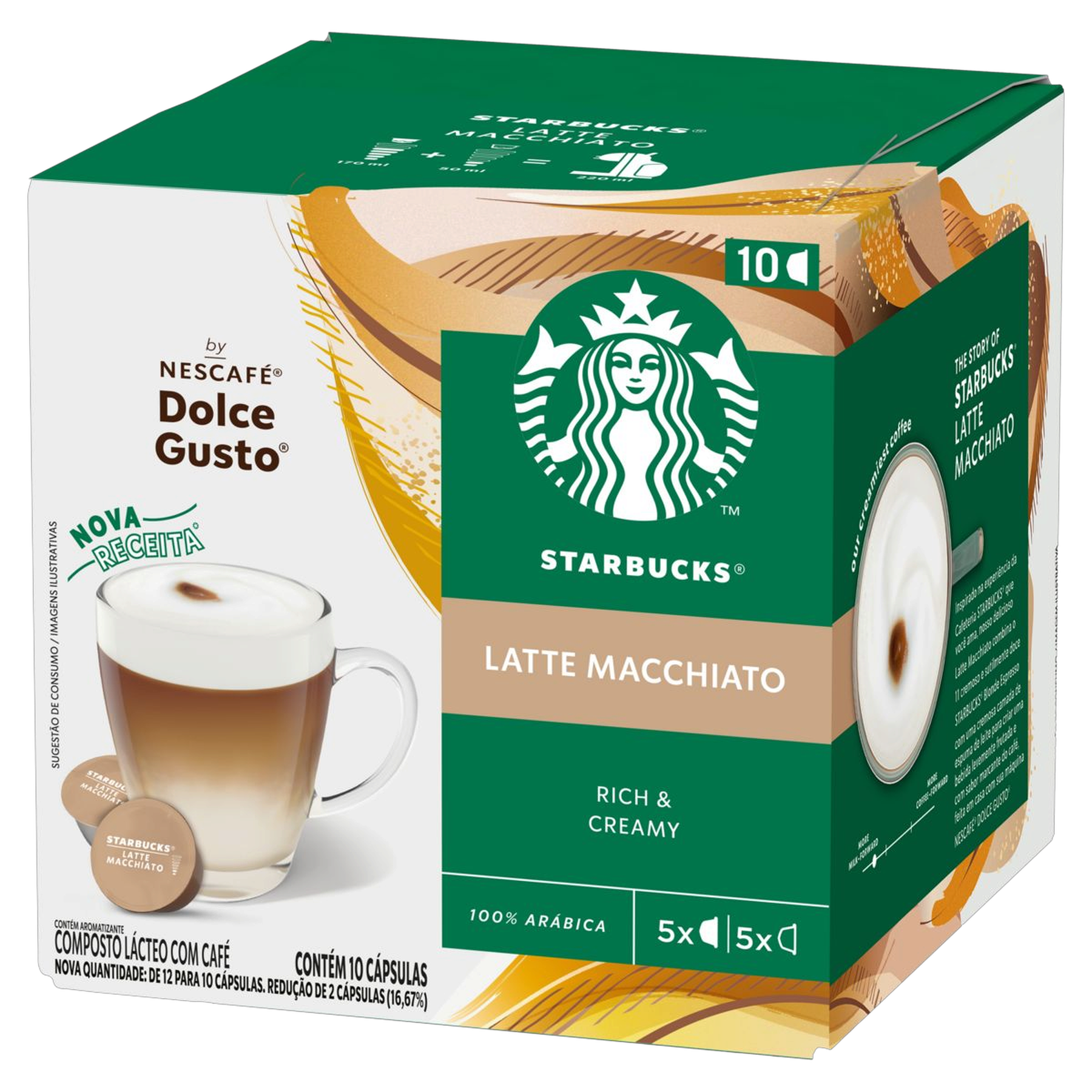 Caf&eacute; com Leite em C&aacute;psula Latte Macchiato Starbucks Nescaf&eacute; Caixa 107,5g C/10 Unidades
