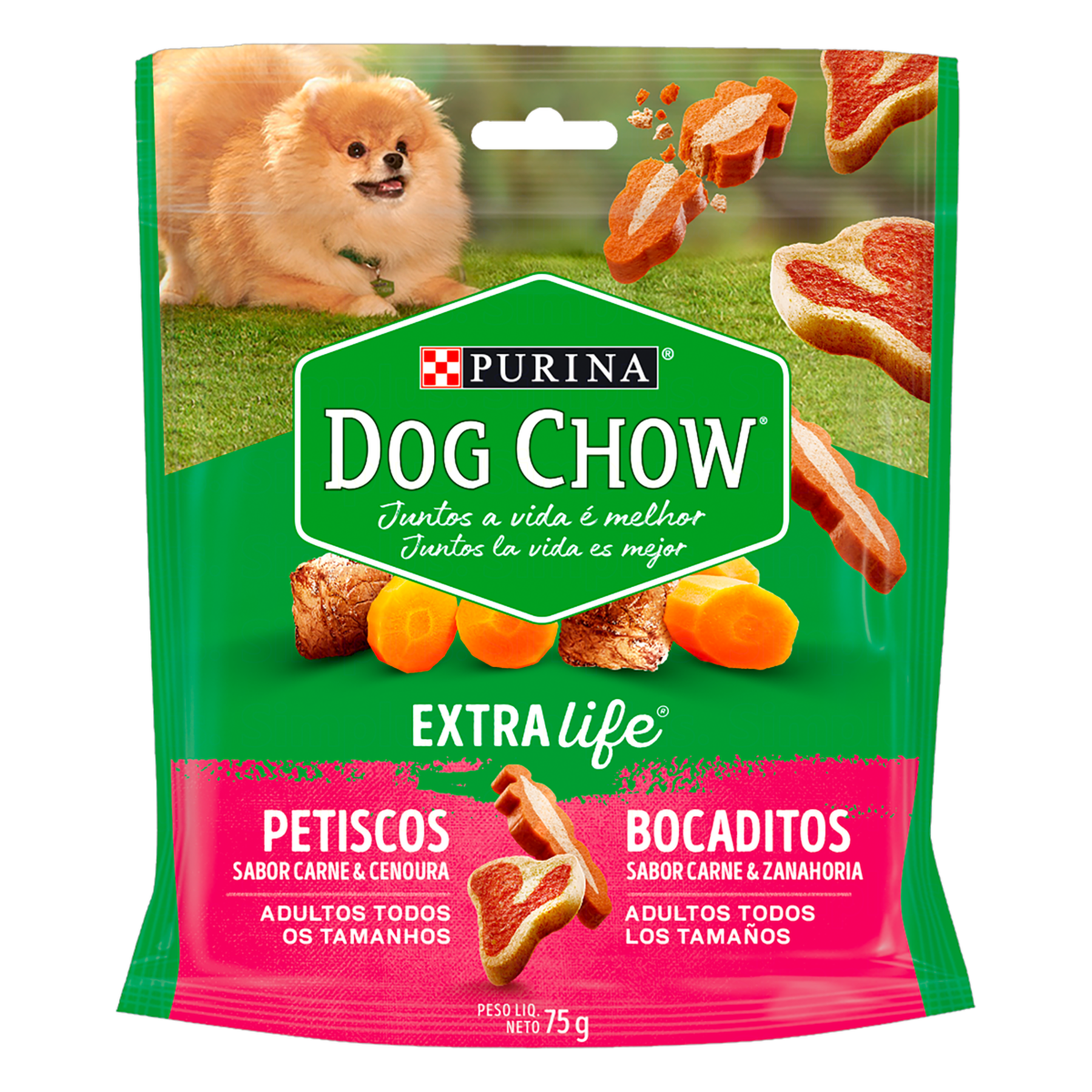 Petisco para Cães Adultos Carne E Cenoura Purina Dog Chow Extra Life Pouch 75g