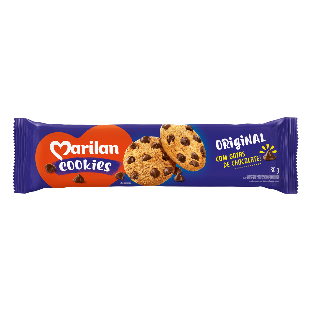 Biscoito Cookie Original Baunilha com Gotas de Chocolate Marilan Pacote 80g