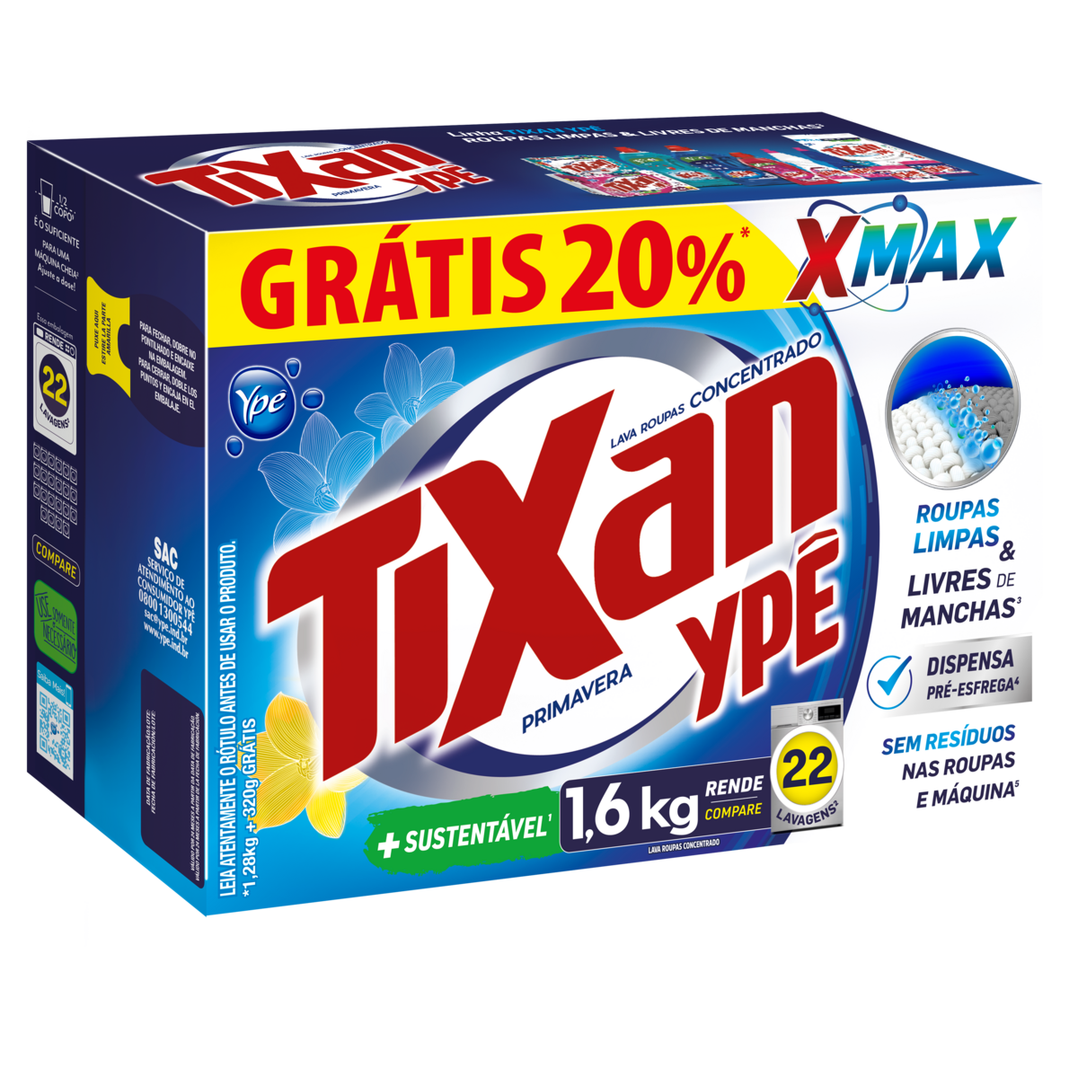 Sab&atilde;o em P&oacute; Lava Roupas Concentrado Primavera Tixan Yp&ecirc; Caixa 1,6kg - Embalagem Gr&aacute;tis 20%&nbsp;