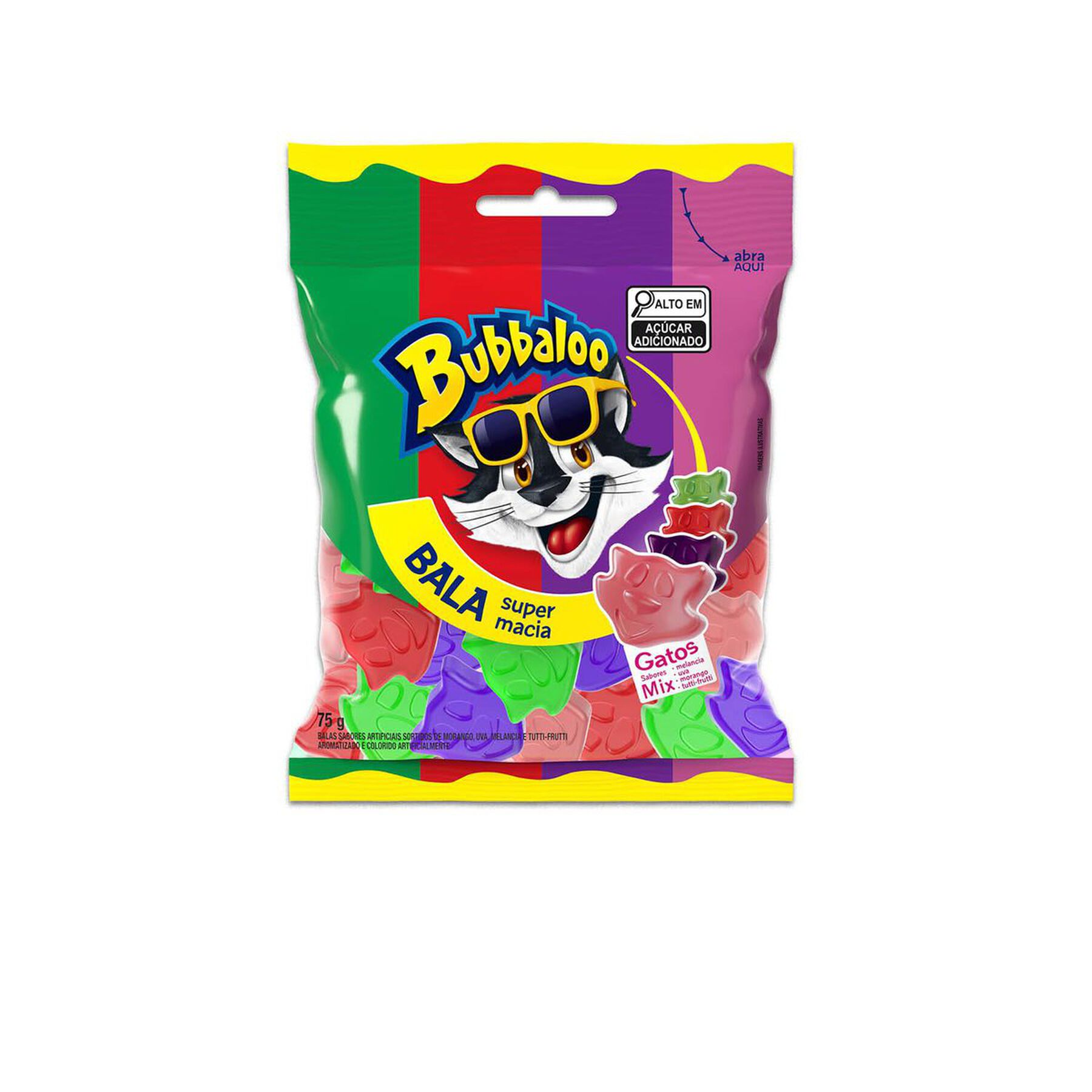 Bala Sortida Gatos Bubbaloo Pacote 75g
