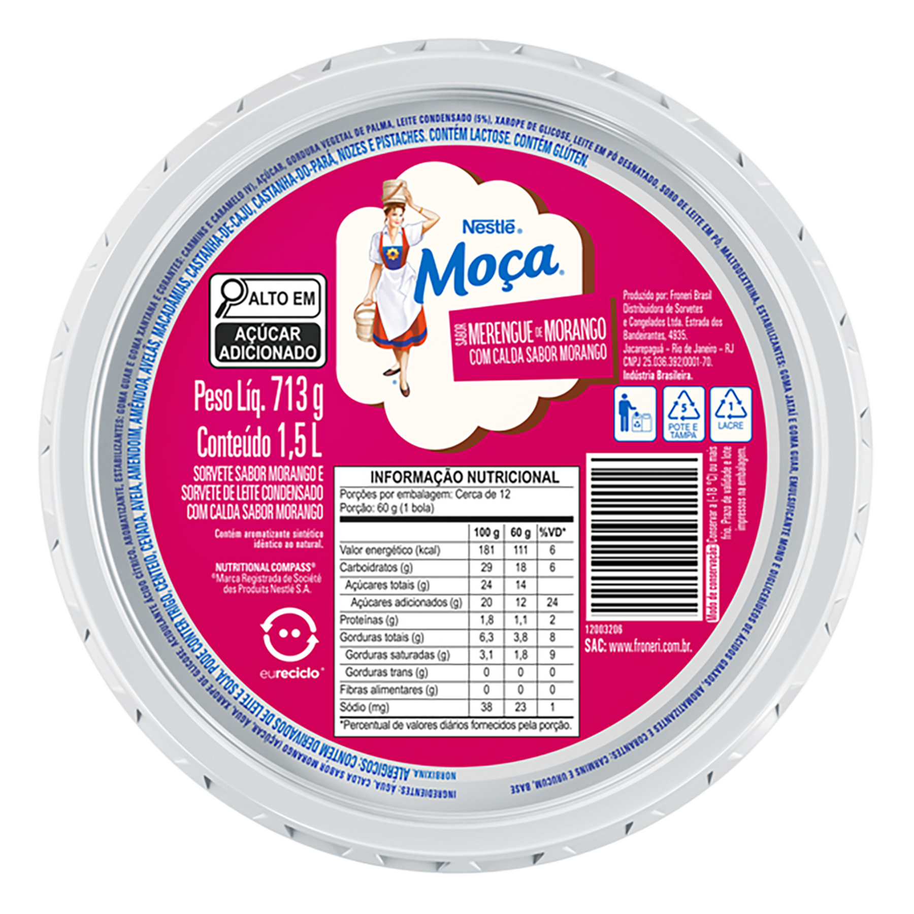 Sorvete Merengue de Morango Calda Morango Mo&ccedil;a Nestl&eacute; Pote 1,5l