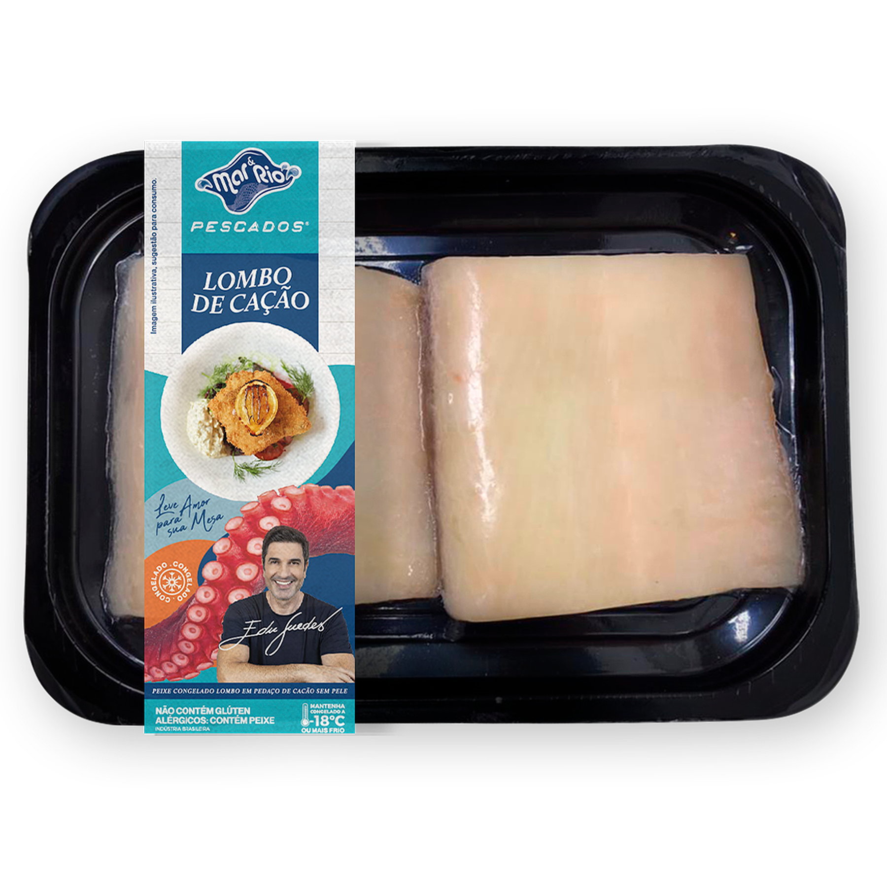 Lombo de Ca&ccedil;&atilde;o em Peda&ccedil;o sem Pele Congelado Mar&Rio Pescados Bandeja 300g