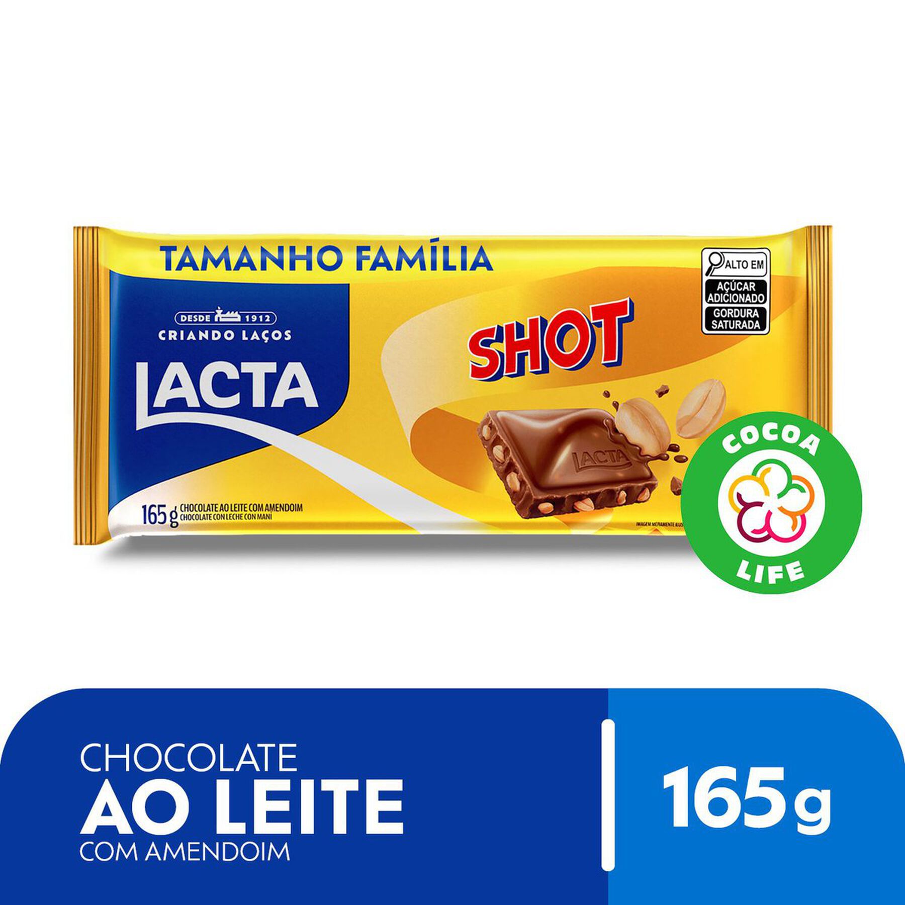 Chocolate ao Leite com Amendoim Lacta Shot Pacote 165g Tamanho Família