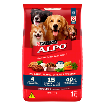 Alimento para Cães Adultos Todos os Tamanhos Carne, Frango, Cereais e Vegetais Purina Alpo Pacote 1kg
