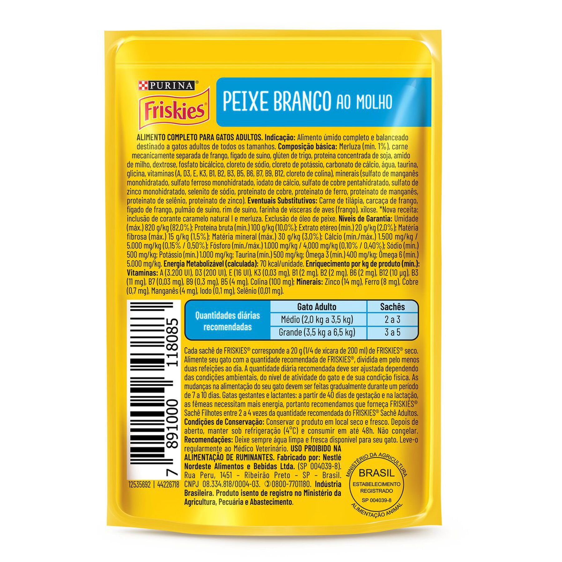 Alimento para Gatos Peixe Branco ao Molho Purina Friskies Sachê 85g
