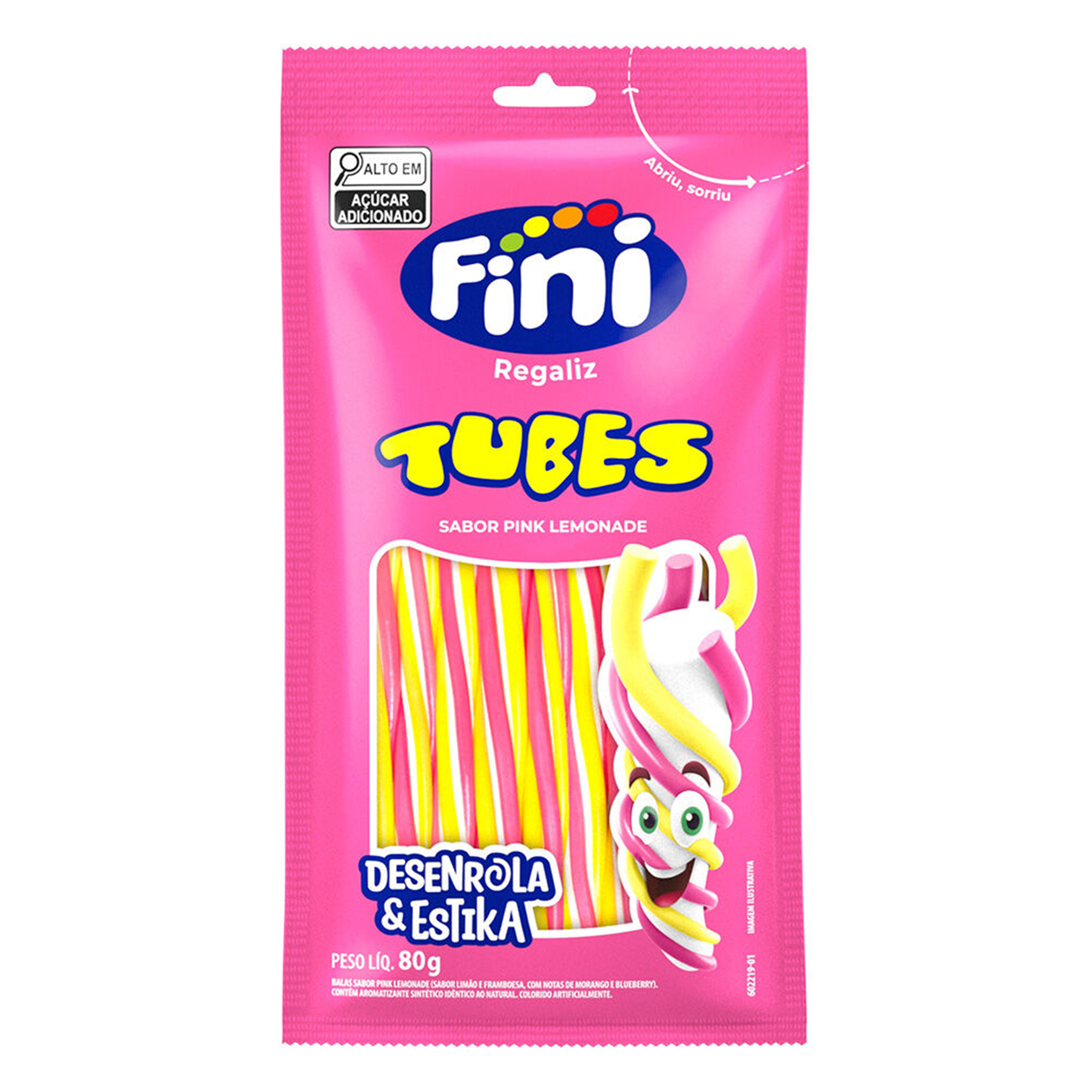 Bala Regaliz Fini Tubes Pink Lemonade Pacote 80g&nbsp;