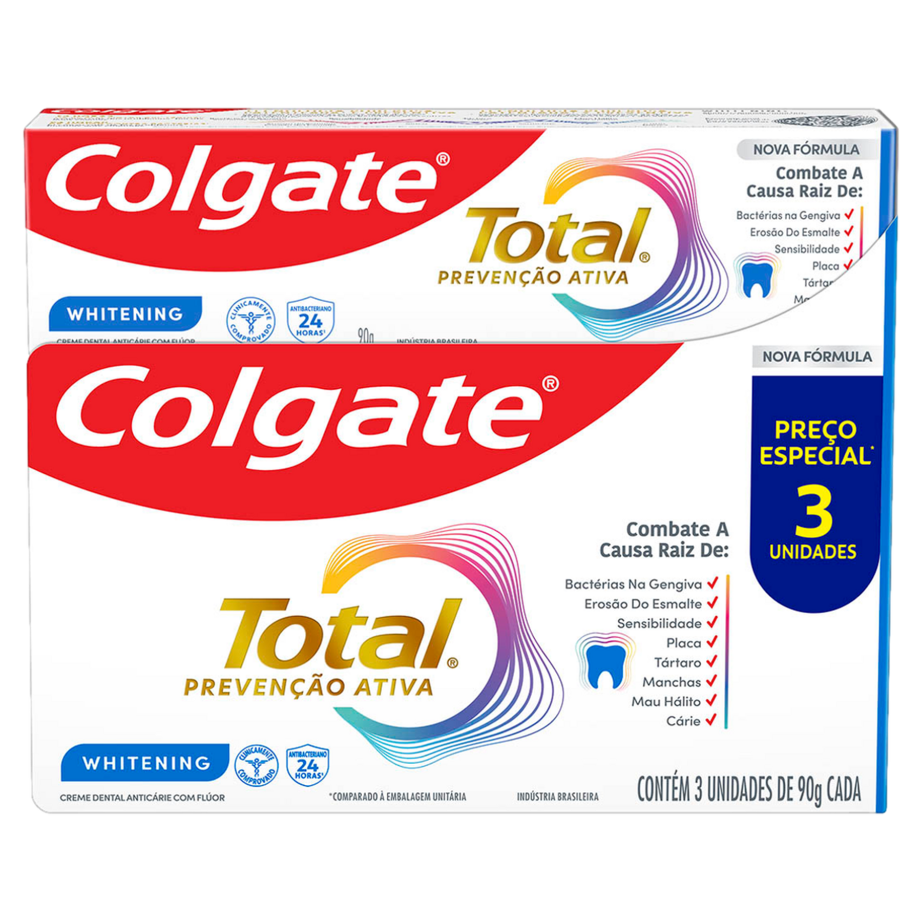 Creme Dental Whitening Total Preven&ccedil;&atilde;o Ativa Colgate Caixa C/3 Unidades 90g Cada&nbsp;