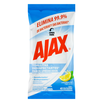 Pano Umedecido Desinfetante Fresh Lemon Ajax Pacote C/40 Unidades