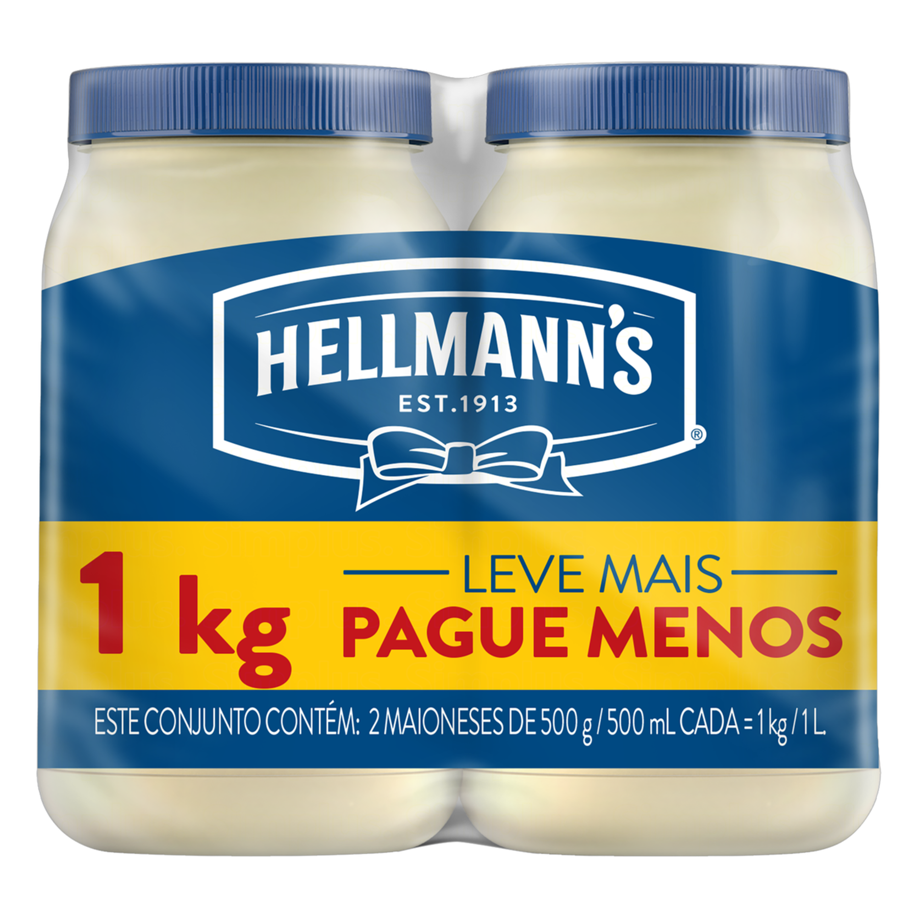 Maionese Hellmann's Pote 1kg C/2 Unidades - Embalagem Leve Mais Pague Menos