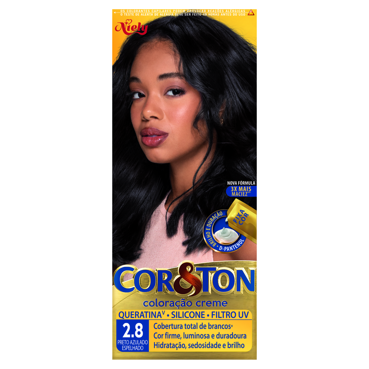 Kit Colora&ccedil;&atilde;o Creme 2.8 Preto Azulado Espelhado Niely Cor&Ton