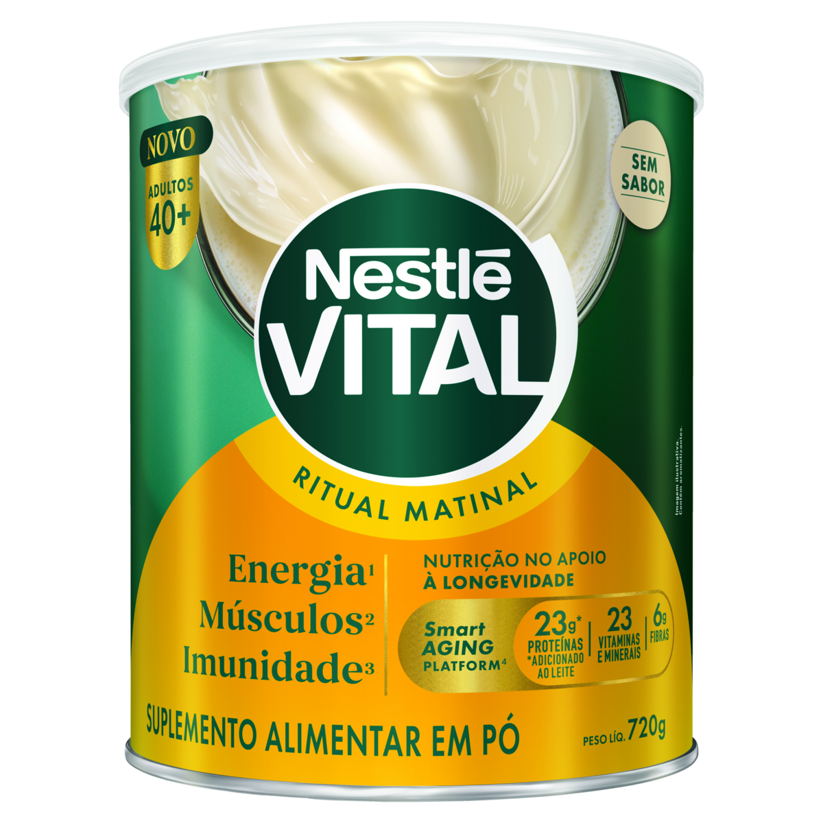 Suplemento Alimentar em P&oacute; sem Sabor Vital Ritual Matinal 40+ Nestl&eacute; Lata 720g