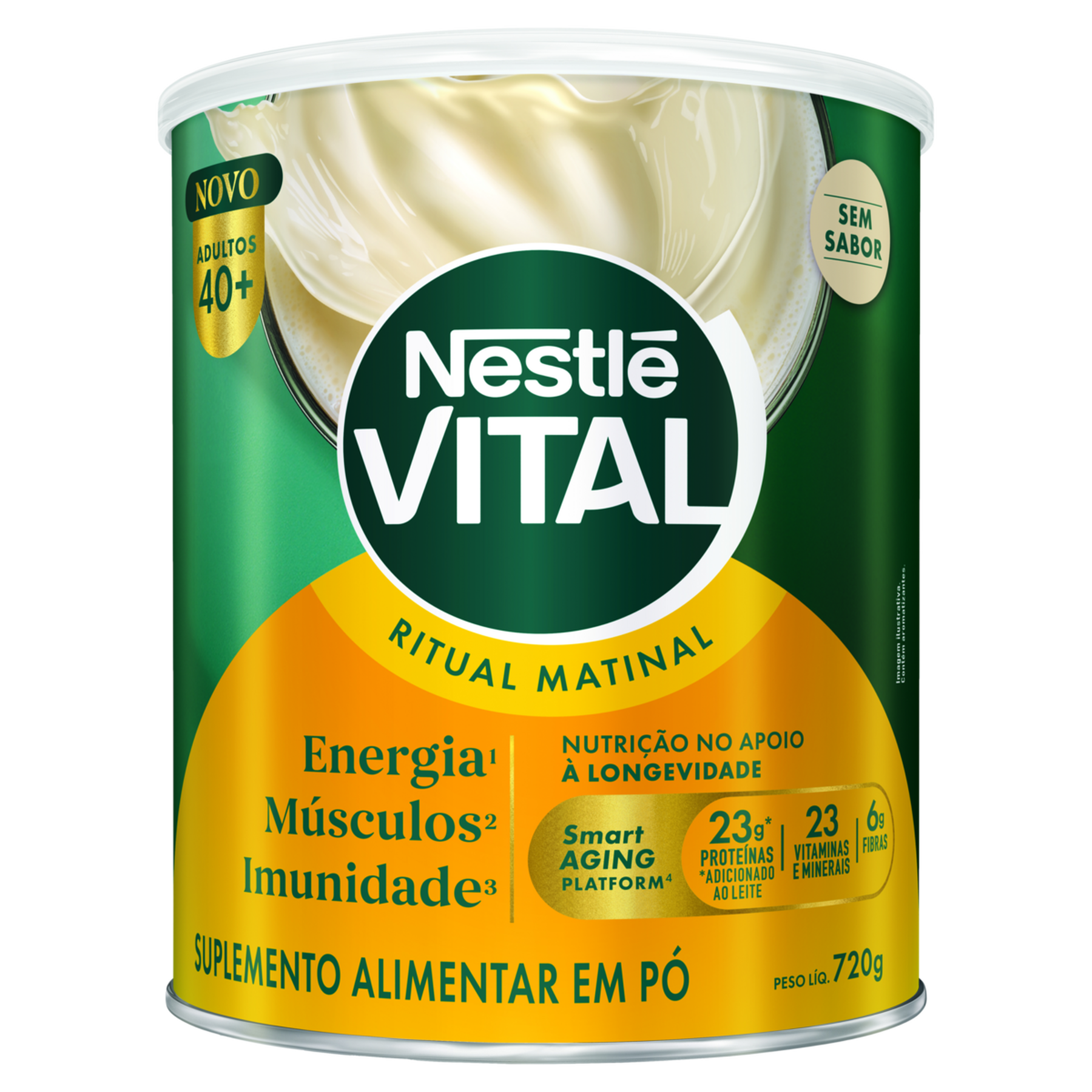 Suplemento Alimentar em P&oacute; sem Sabor Vital Ritual Matinal 40+ Nestl&eacute; Lata 720g