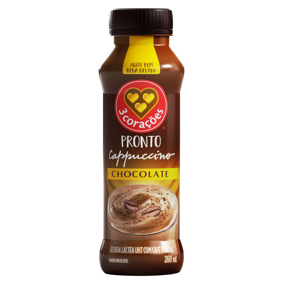 Bebida L&aacute;ctea Cappuccino Chocolate 3 Cora&ccedil;&otilde;es Frasco 260ml