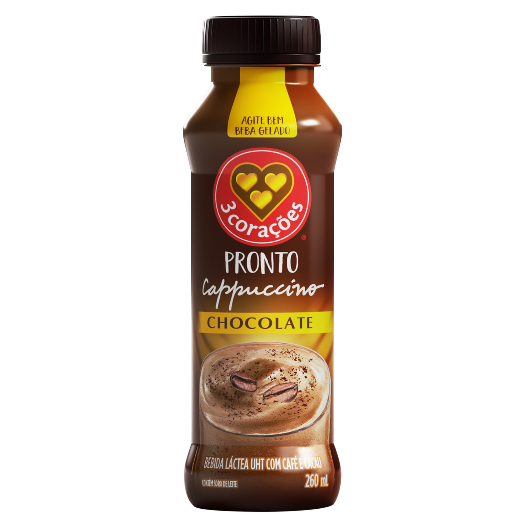 Bebida L&aacute;ctea Cappuccino Chocolate 3 Cora&ccedil;&otilde;es Frasco 260ml