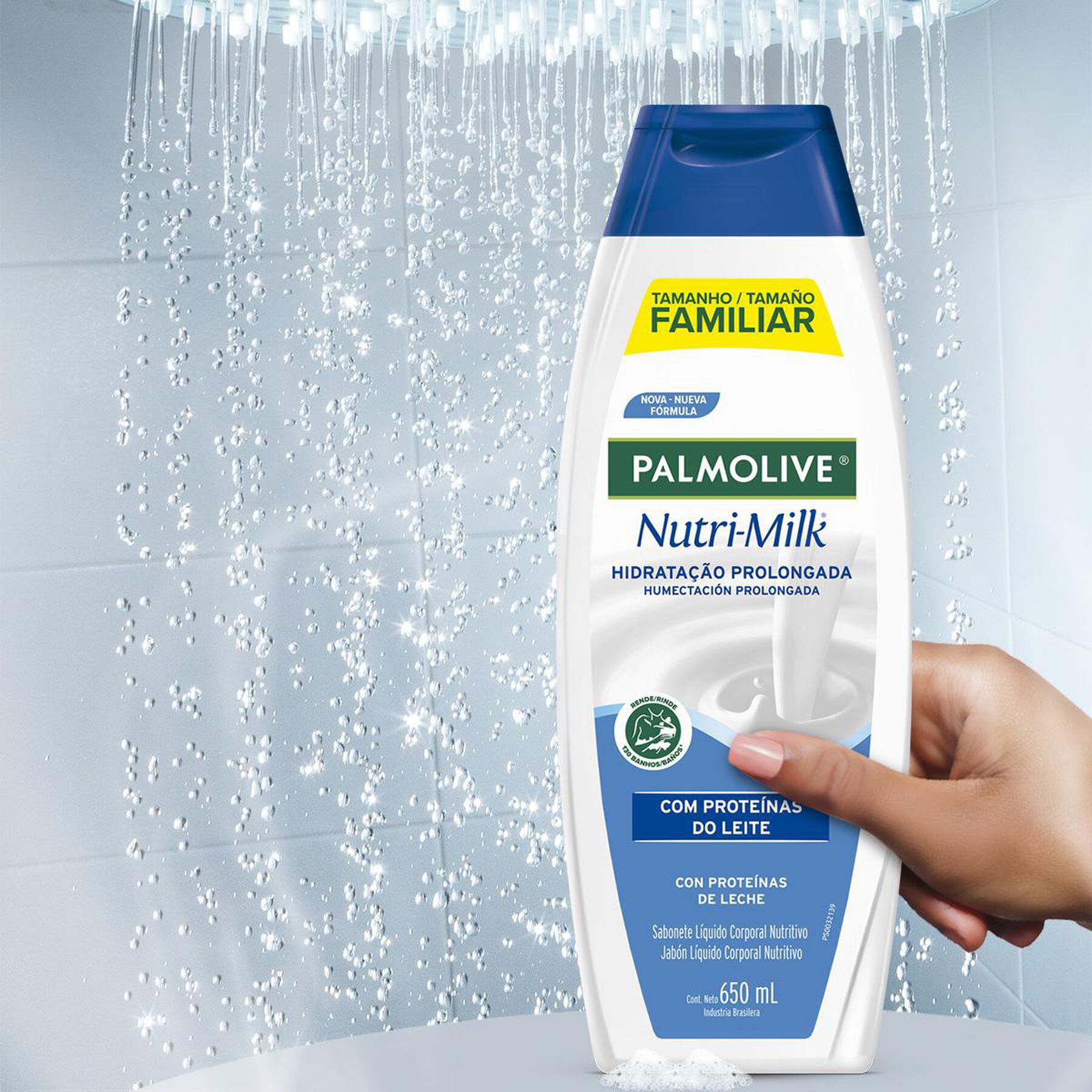 Sabonete L&iacute;quido Hidrata&ccedil;&atilde;o Prolongada Nutri-Milk Palmolive Frasco 650ml - Embalagem Tamanho Fam&iacute;lia
