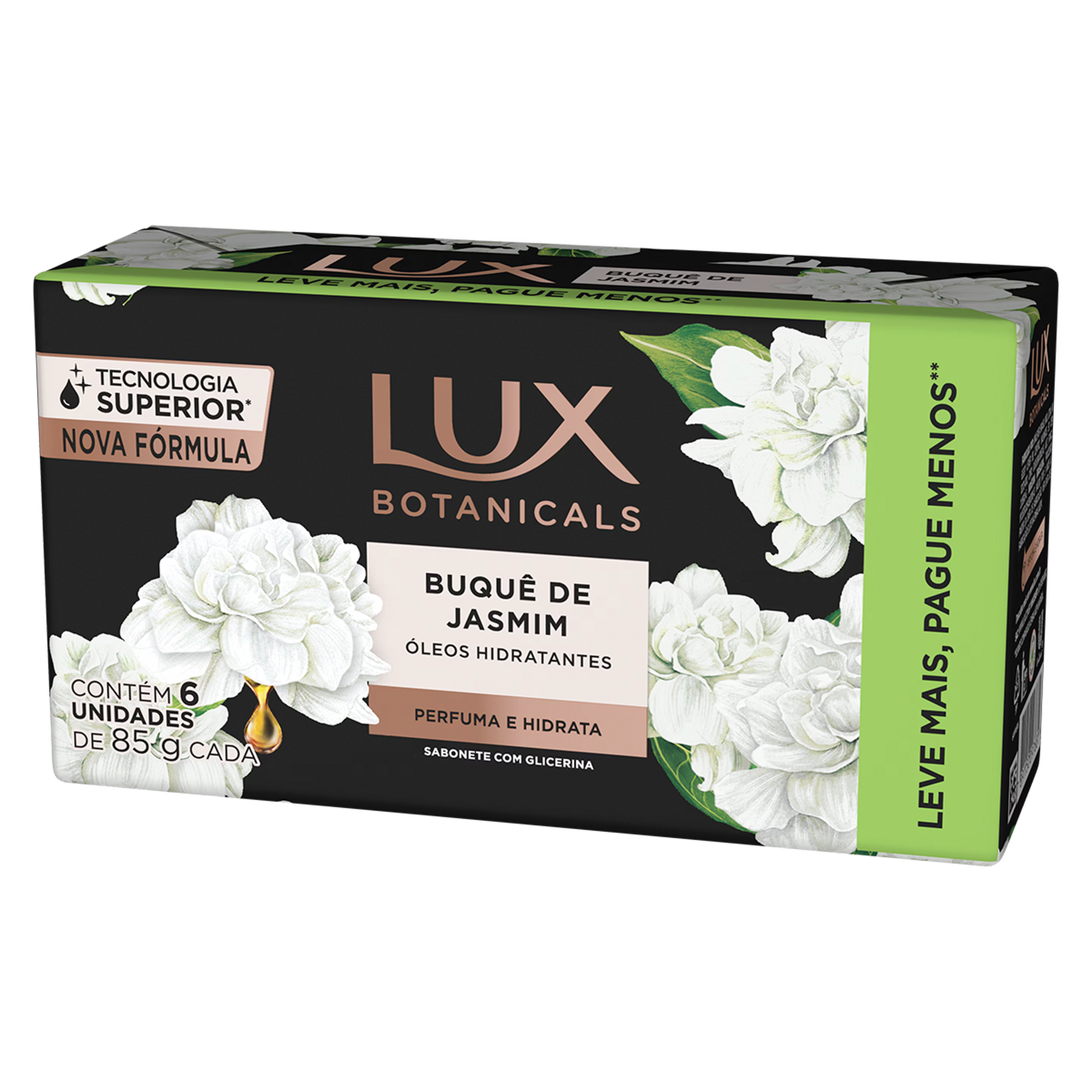 Pack Sabonete Barra Glicerina Buqu&ecirc; de Jasmim Lux Botanicals Envolt&oacute;rio 510g 6 Unidades 85g Cada