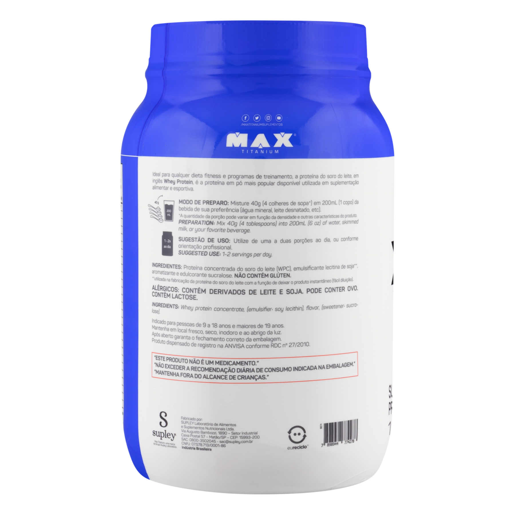 Suplemento Alimentar Proteico em P&oacute; Baunilha Whey Pro Max Titanium 1kg
