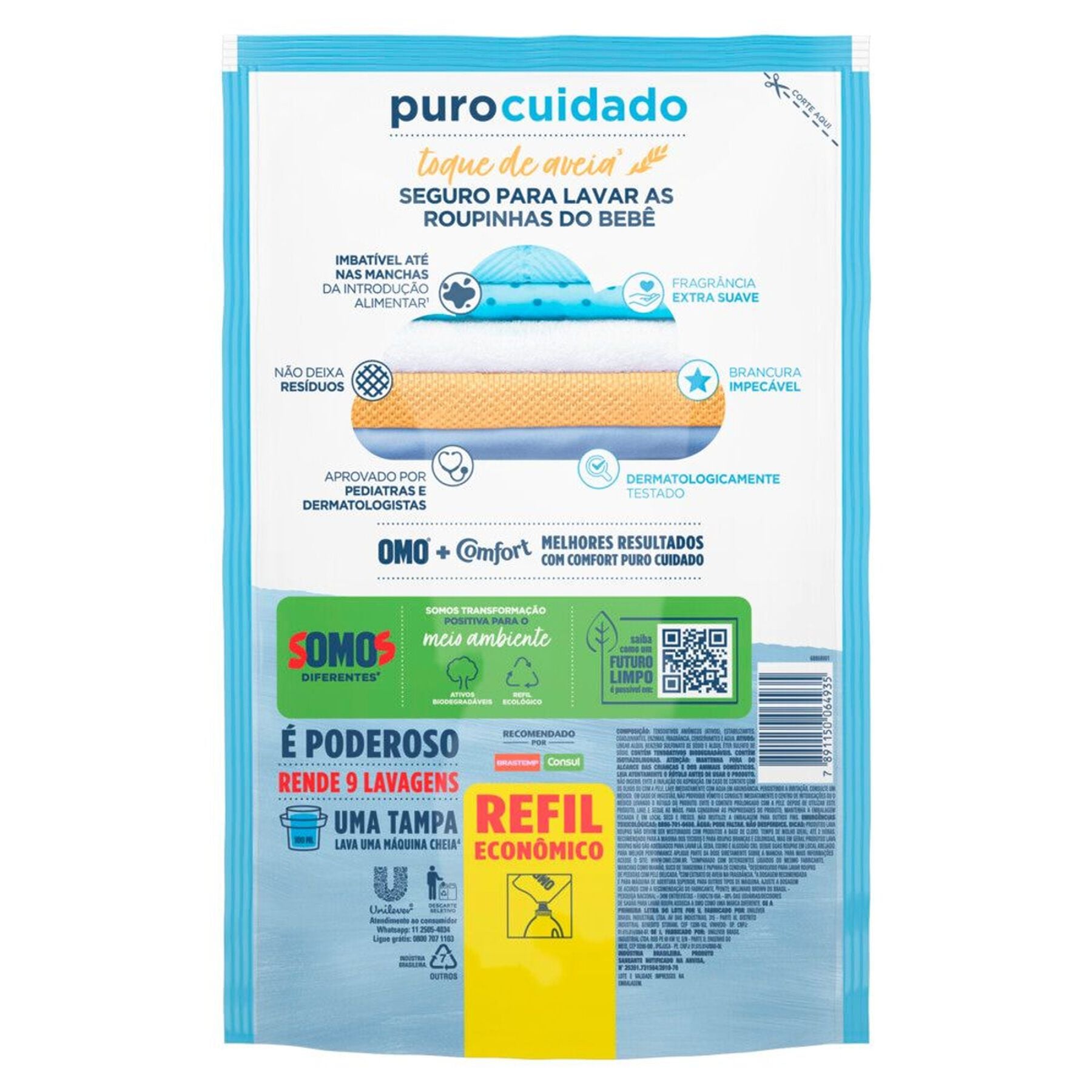 Sab&atilde;o L&iacute;quido Lava Roupas Omo Puro Cuidado Sach&ecirc; 900ml - Refil Econ&ocirc;mico&nbsp;&nbsp;