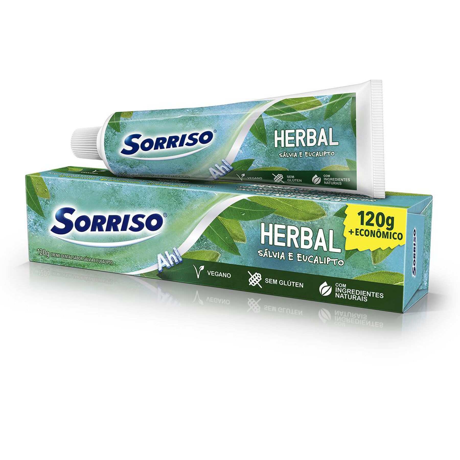 Creme Dental Sálvia e Eucalipto Herbal Sorriso Caixa 120g - Embalagem + Econômico