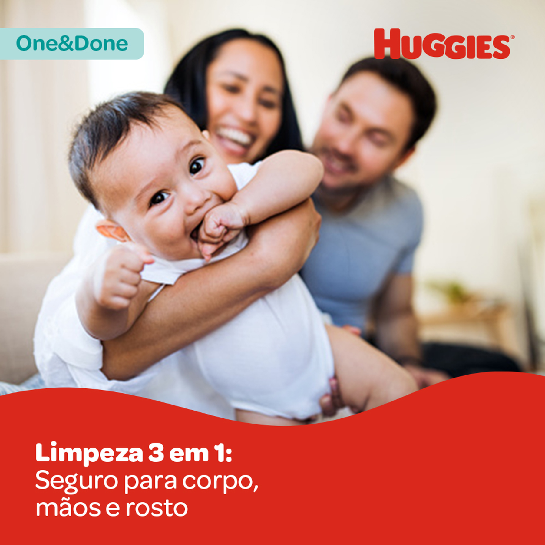 Toalha Umedecida Suave Huggies One&Done 19.3cm x 15.7cm Pacote 48 Unidades