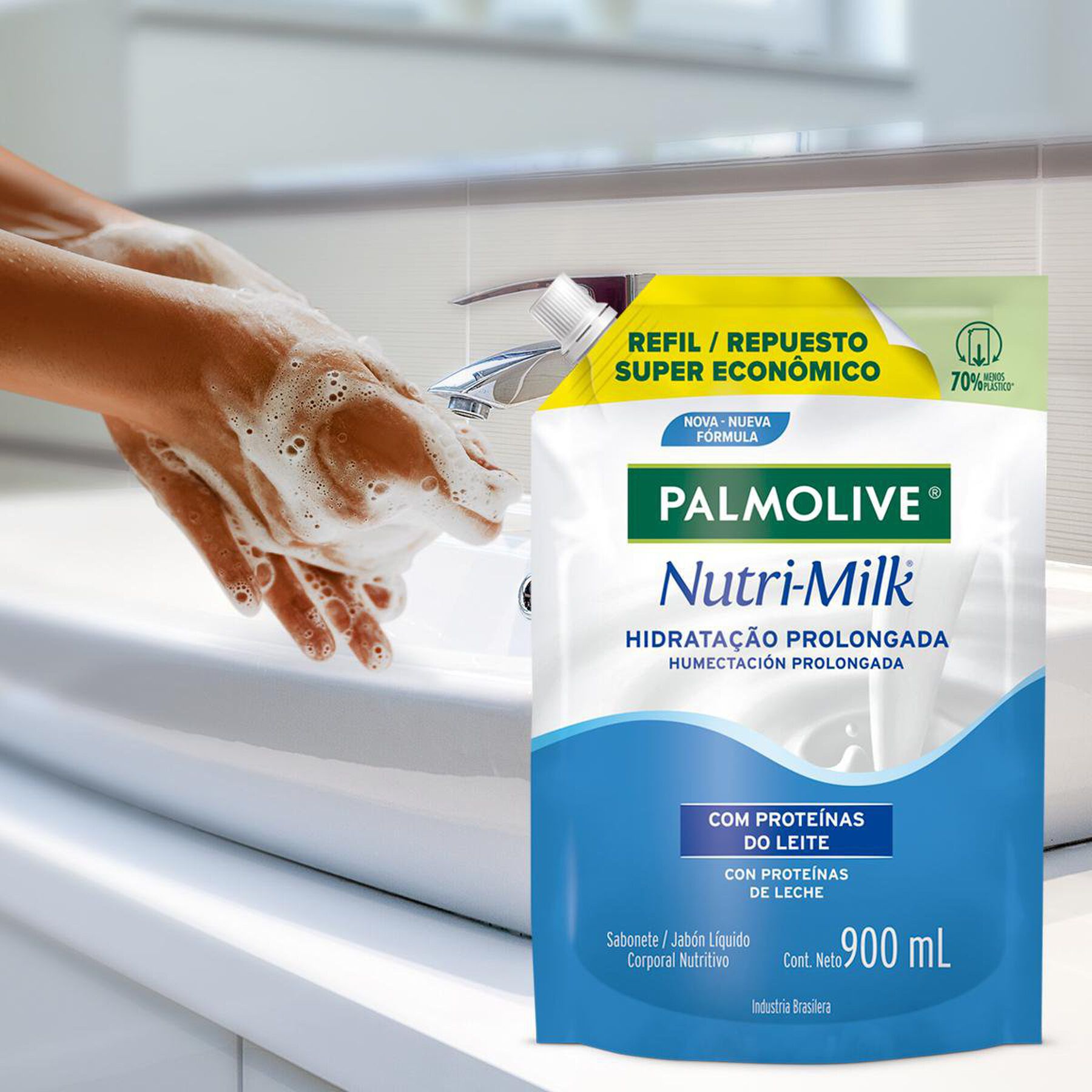 Sabonete L&iacute;quido Hidrata&ccedil;&atilde;o Prolongada Nutri-Milk Palmolive Sach&ecirc; 900ml Refil - Embalagem Refil Super Econ&ocirc;mico