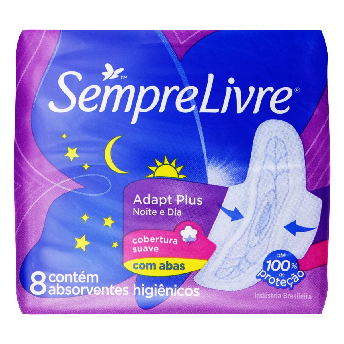 Absorvente com Abas Noite e Dia Suave Adapt Plus Sempre Livre Pacote C/8 Unidades
