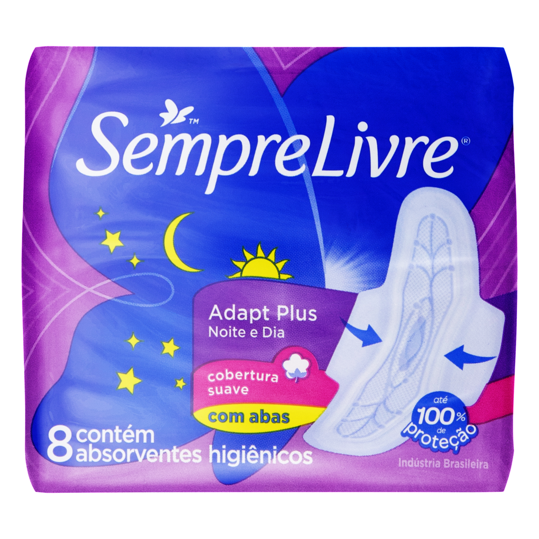 Absorvente com Abas Noite e Dia Suave Adapt Plus Sempre Livre Pacote C/8 Unidades