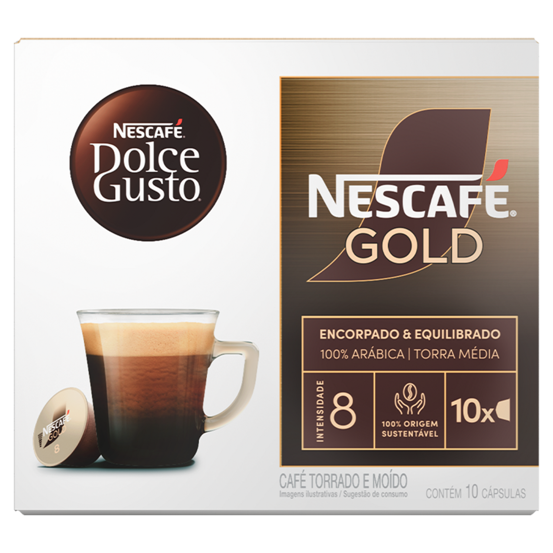 Café em Cápsula Torrado e Moído Intensidade 8 Nescafé Dolce Gusto Gold Caixa 80g 10 Unidades