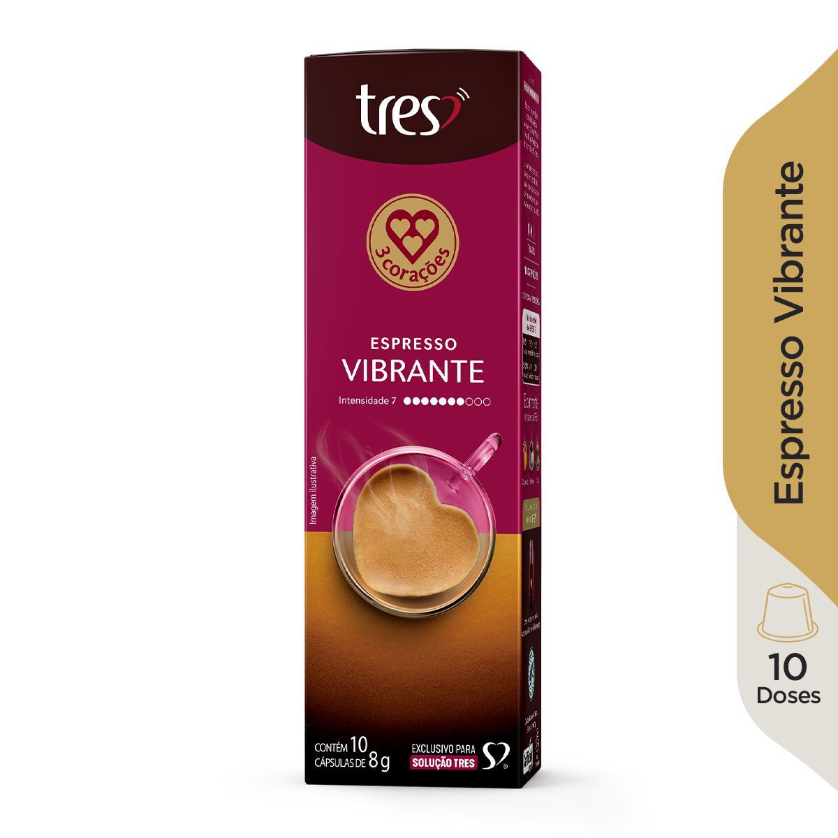 Caf&eacute; em C&aacute;psula Torrado e Mo&iacute;do Espresso Vibrante Tres Caixa 80g 10 Unidades