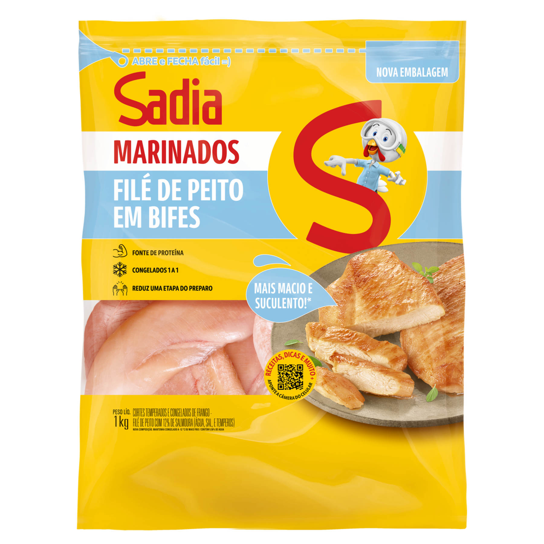 Filé de Peito de Frango em Bifes Temperado Congelado Sadia Marinados Pacote 1kg