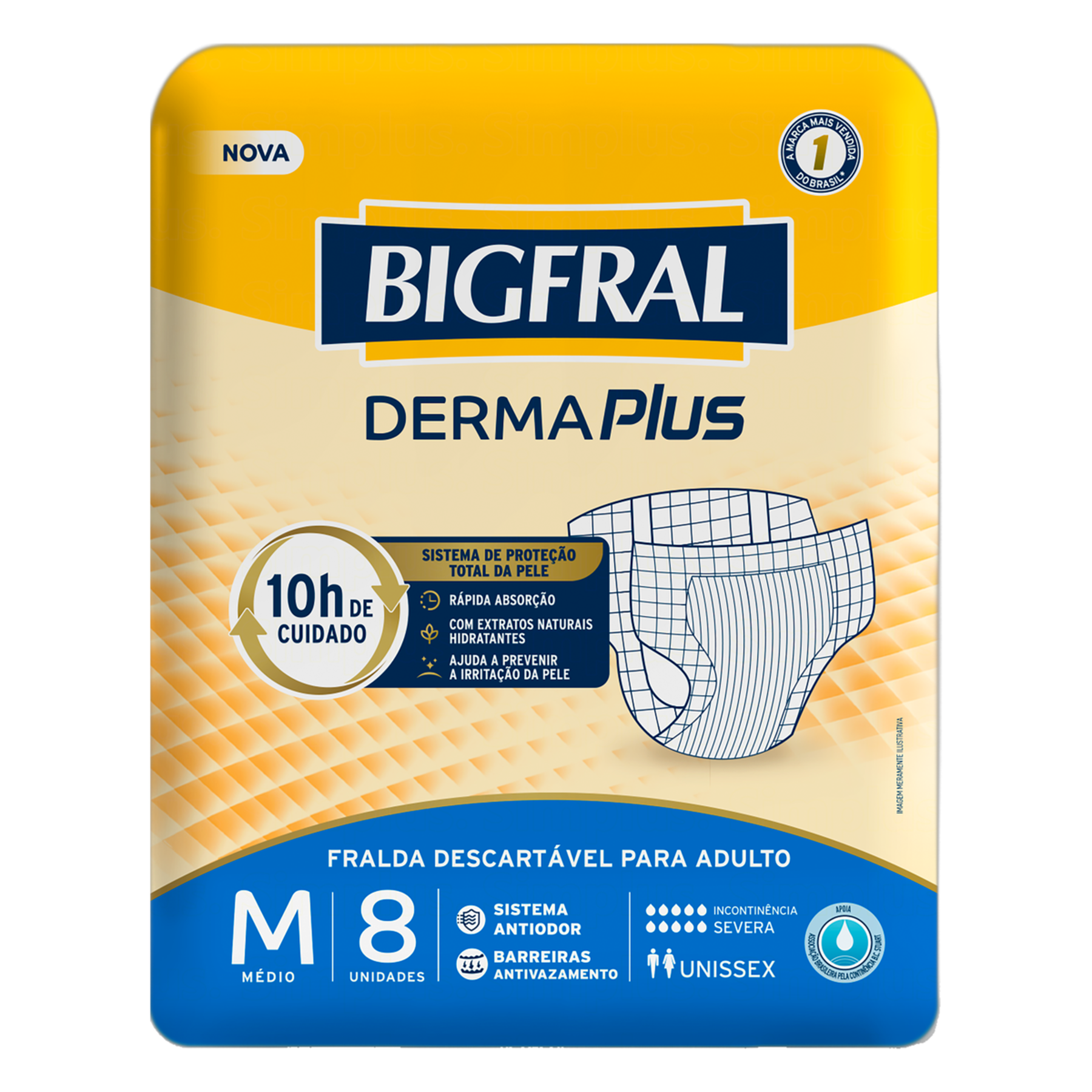 Fralda Descartável para Adulto M Bigfral Derma Plus Pacote C/8 Unidades