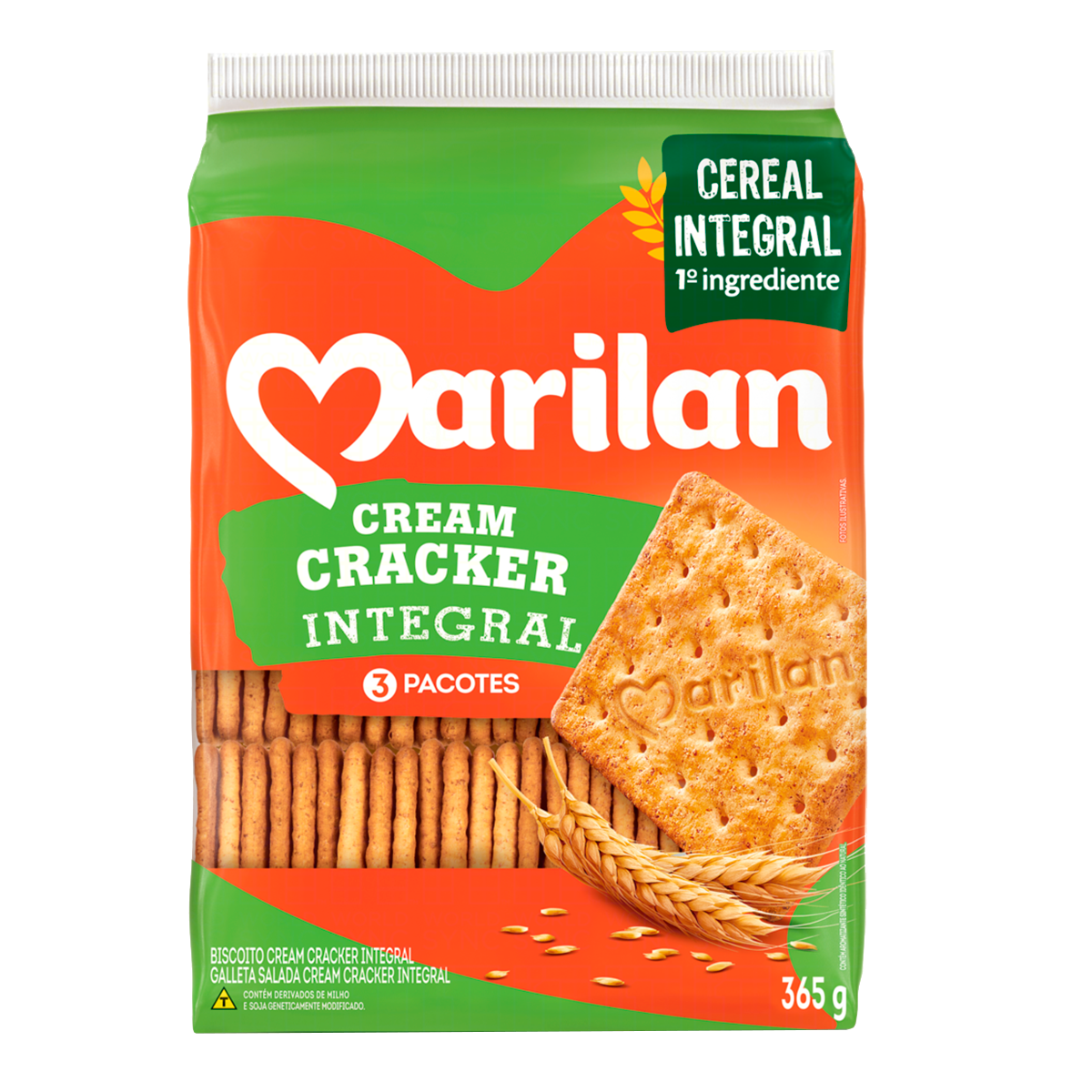 Biscoito Cream Cracker Integral Marilan Pacote 365g