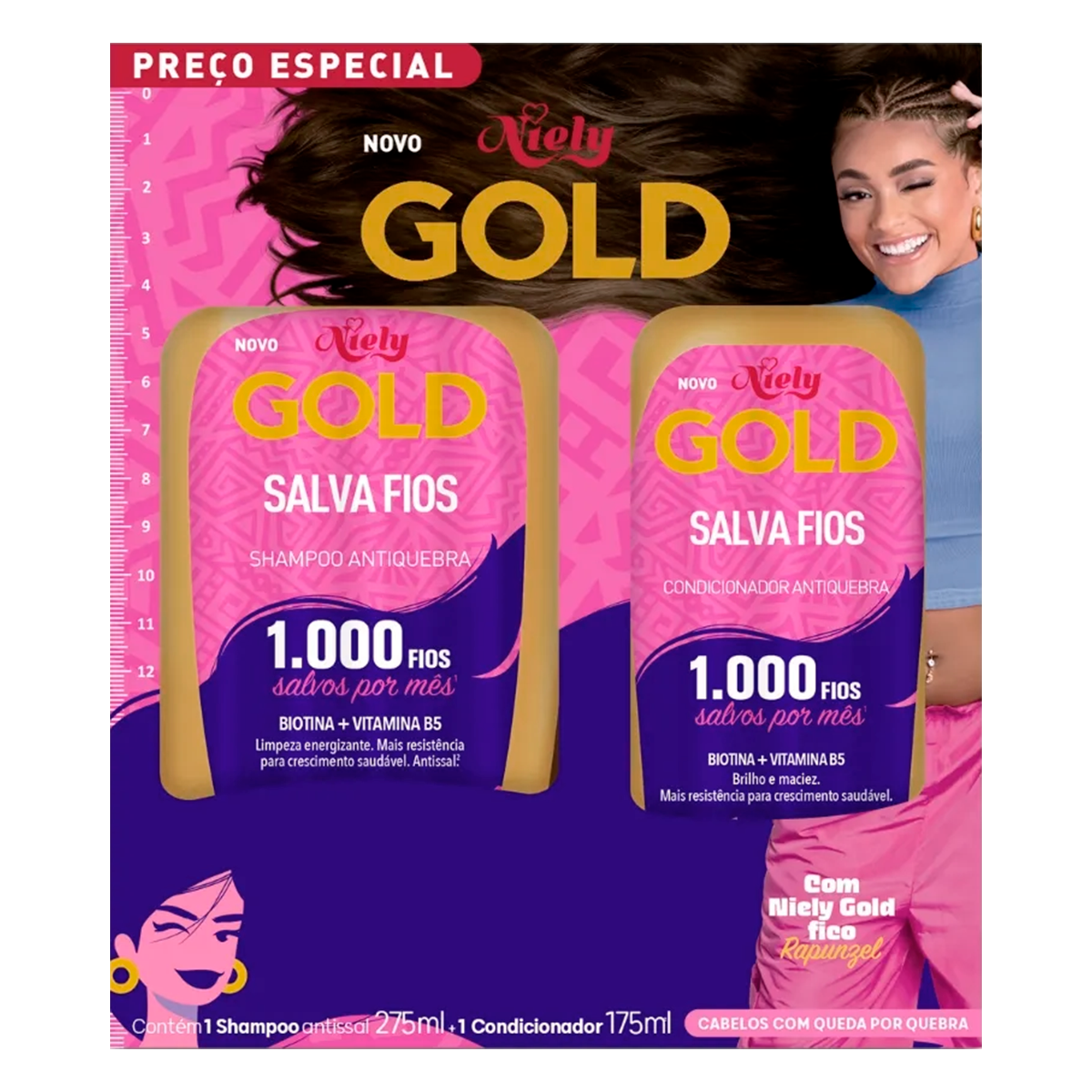 Shampoo 275ml + Condicionador 175ml Salva Fios Niely Gold