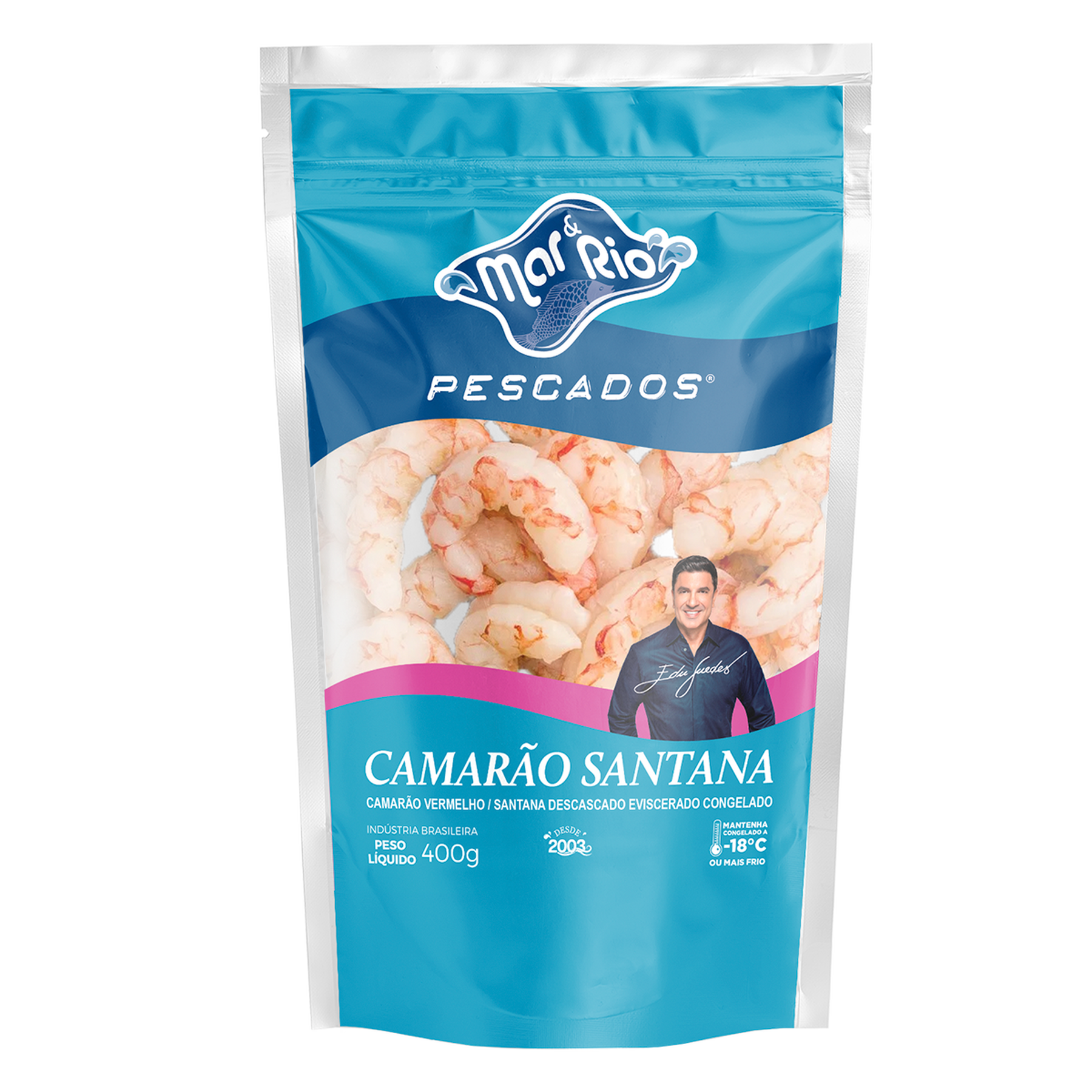 Camar&atilde;o Santana Descascado Eviscerado Mar&Rio Pescados Pacote 400g