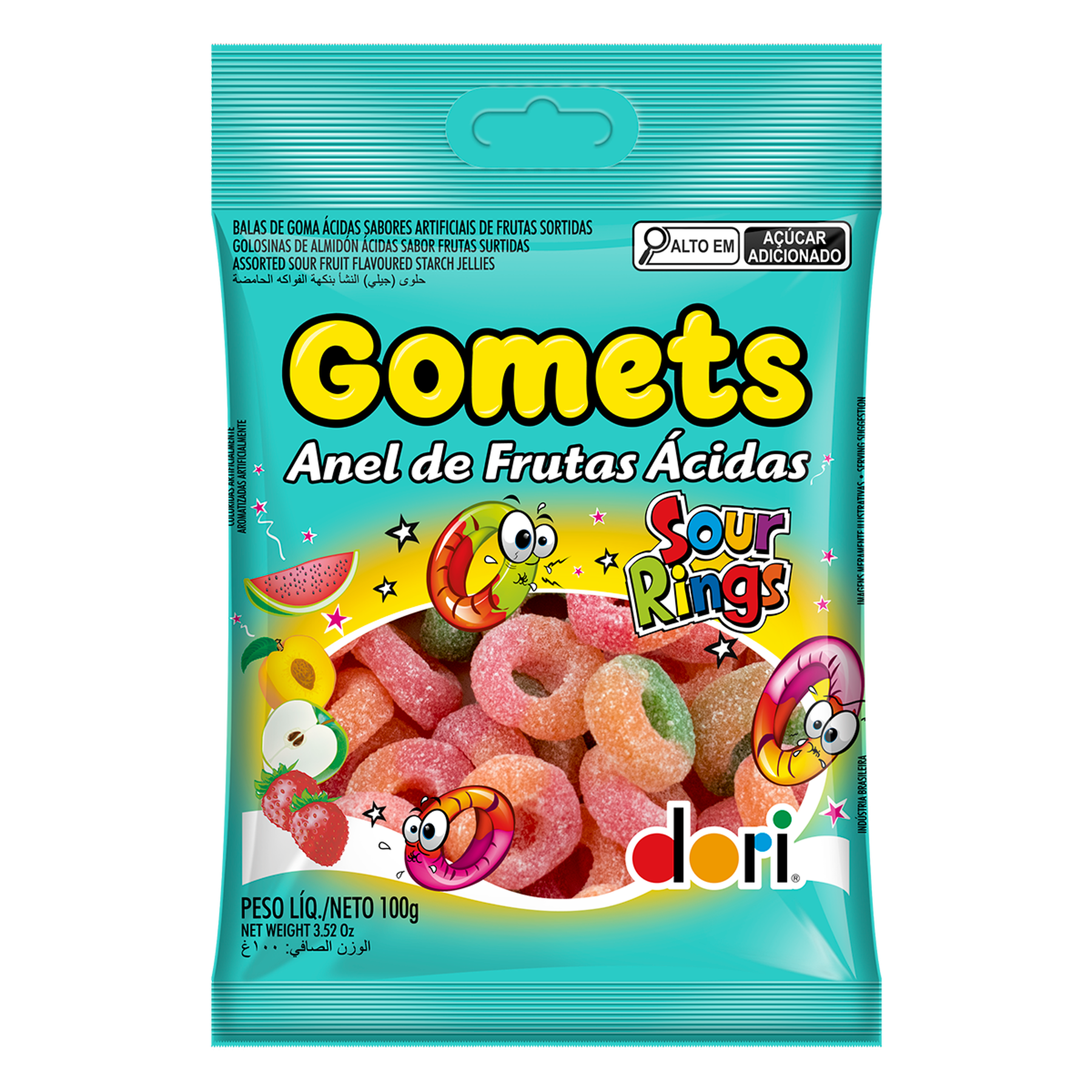Bala de Goma Anel de Frutas &Aacute;cidas Gomets Dori 100g