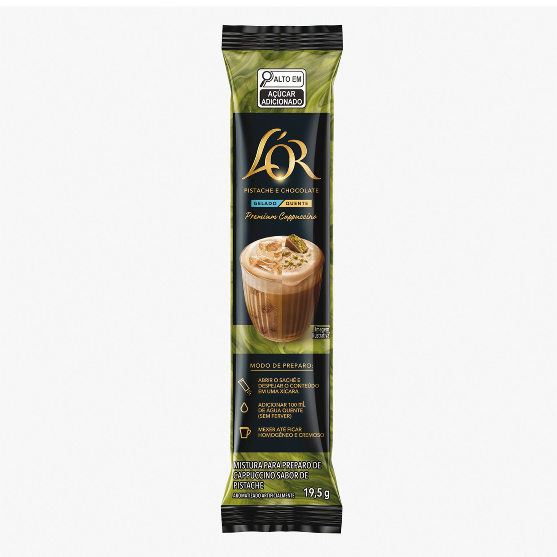 Cappuccino Sol&uacute;vel Pistache e Chocolate L'or Premium Pacote 19,5g