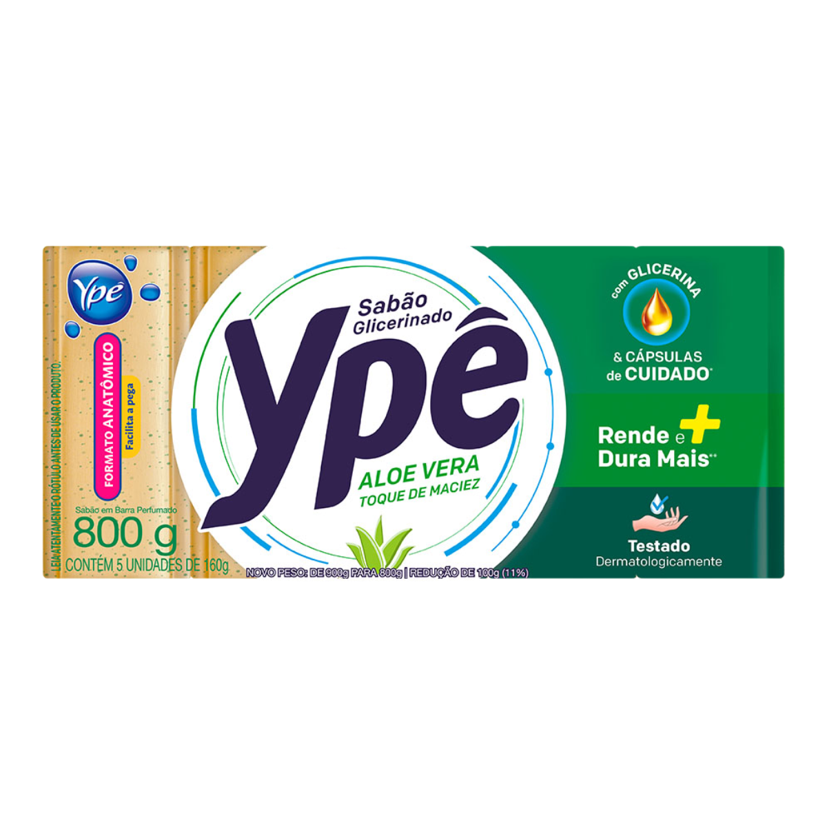 Sab&atilde;o Barra Aloe Vera Yp&ecirc; Pacote 800g 5 Unidades