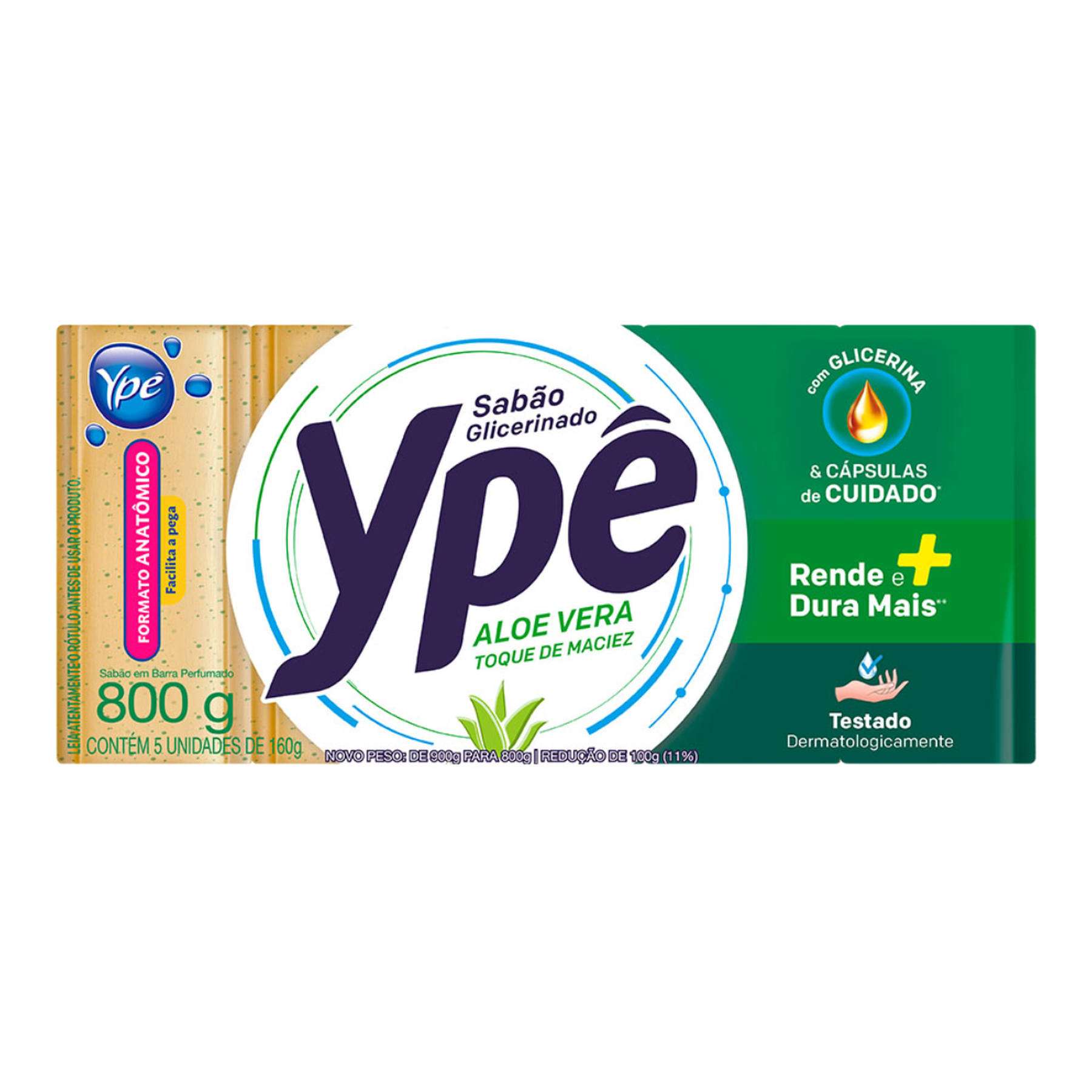 Sab&atilde;o Barra Aloe Vera Yp&ecirc; Pacote 800g 5 Unidades