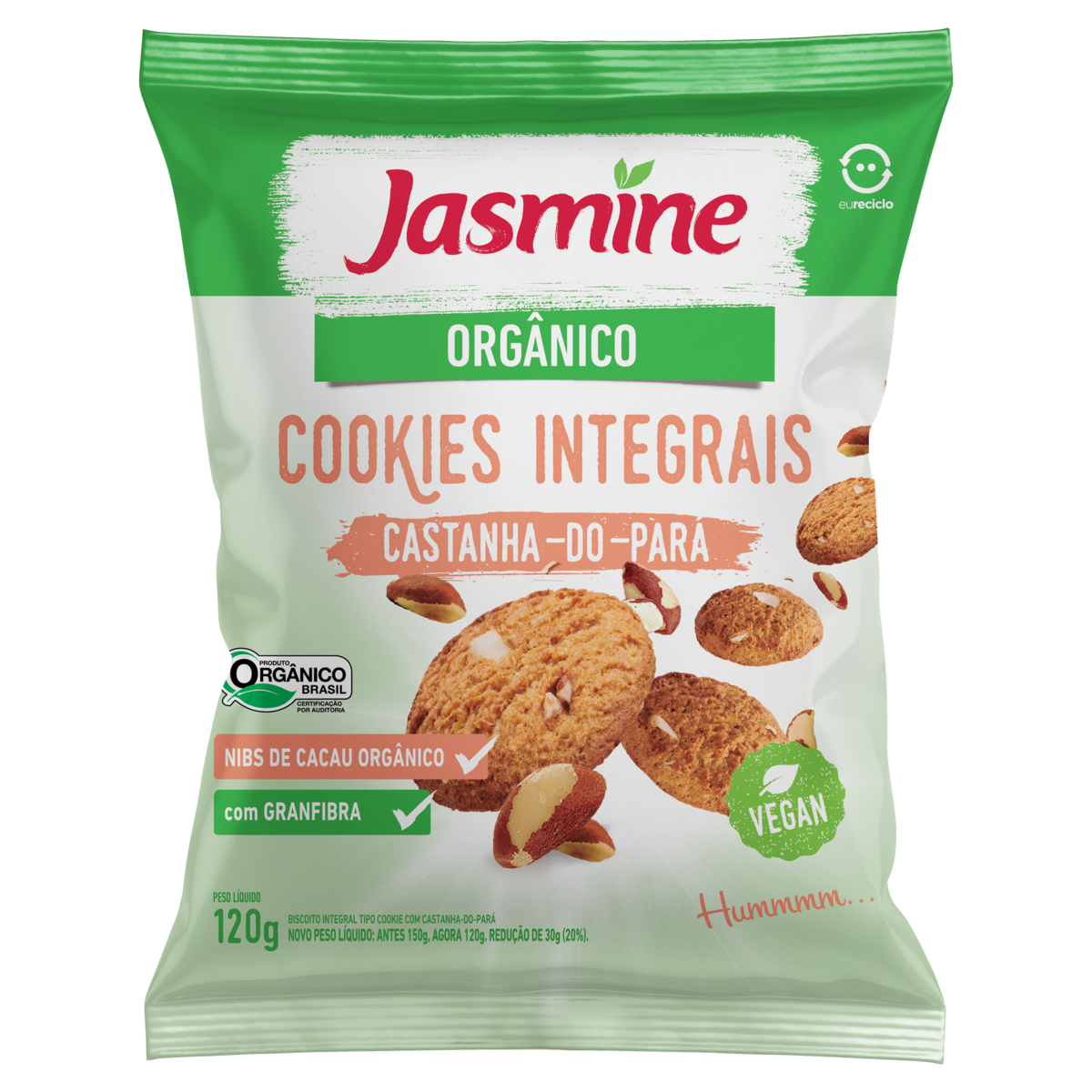 Biscoito Cookie Integral Castanha do Par&aacute; Org&acirc;nico Jasmine Pacote 120g